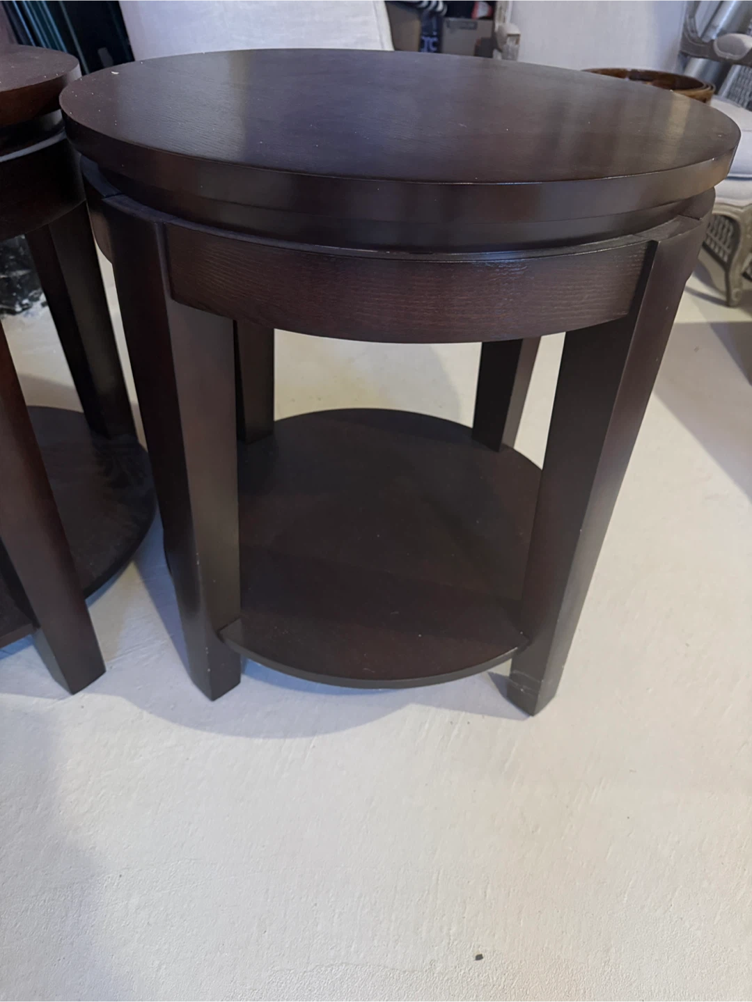 Set of 2 solid wood Dark Brown Round End Tables - photo 2