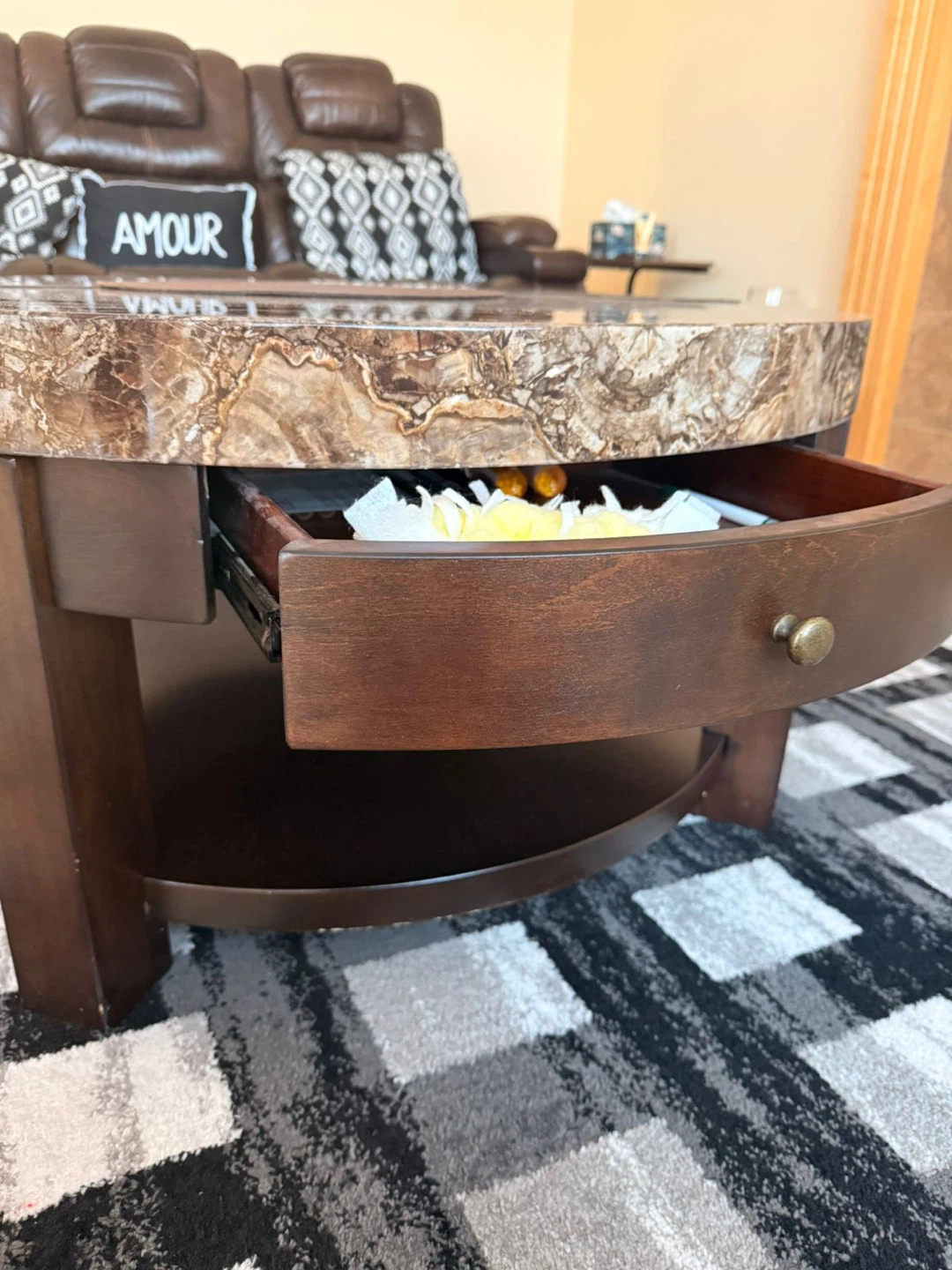 Round Marble Top Coffee Table with Storage Drawer - photo 3