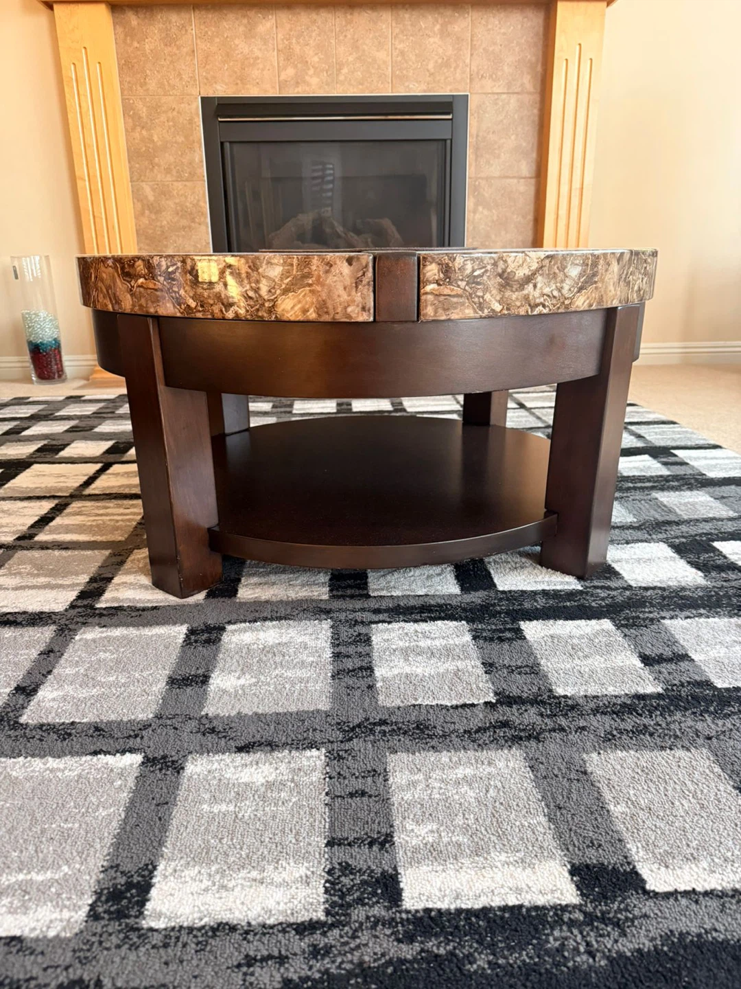 Round Marble Top Coffee Table with Storage Drawer - photo 2