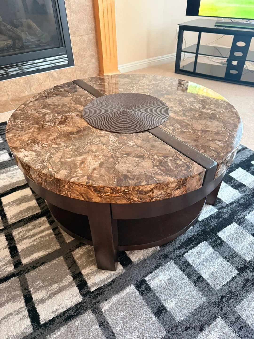 Round Marble Top Coffee Table with Storage Drawer - photo 4