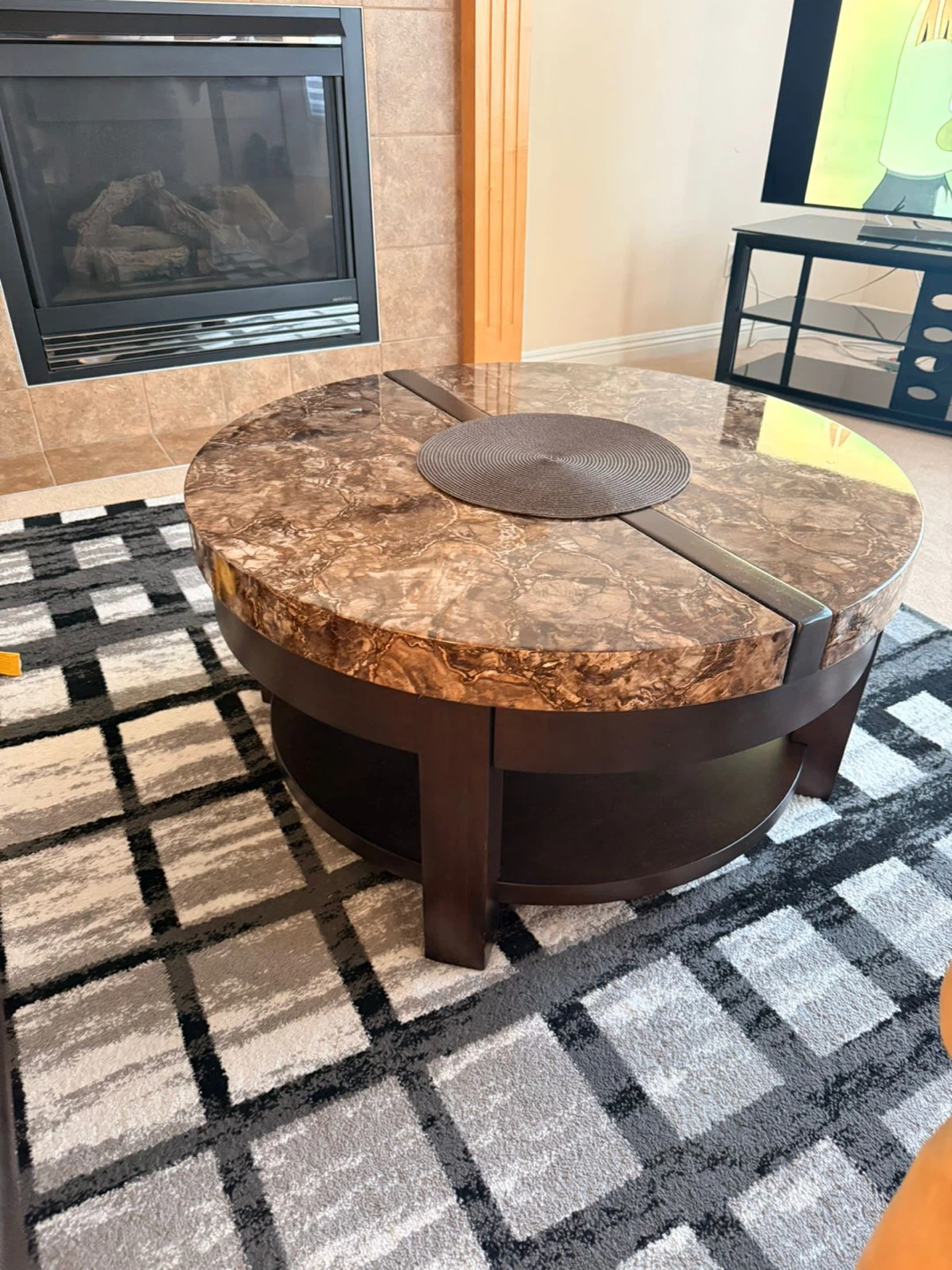 Round Marble Top Coffee Table with Storage Drawer - photo 5