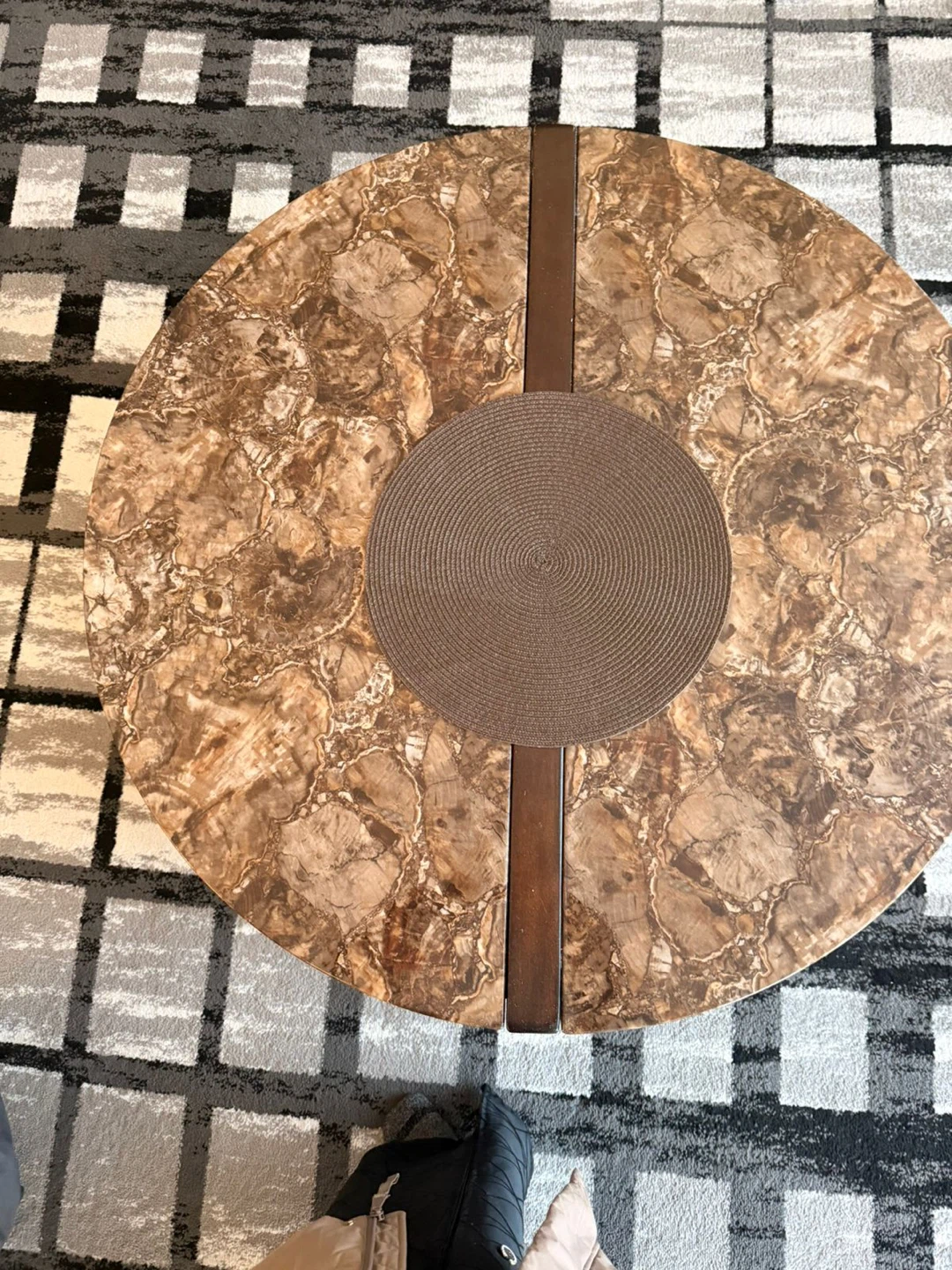 Round Marble Top Coffee Table with Storage Drawer