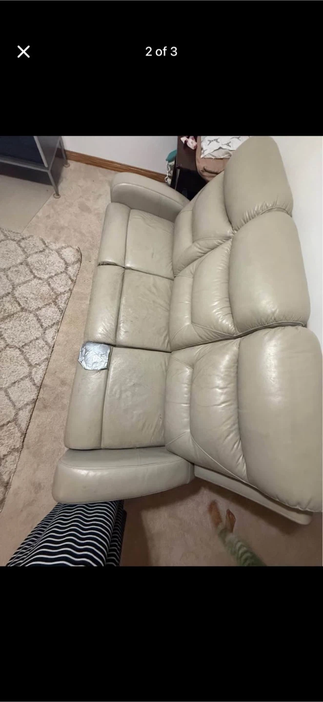 Beige Leather 3-Seater Reclining Sofa - photo 3