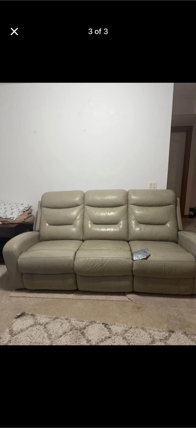 Beige Leather 3-Seater Reclining Sofa - photo 2