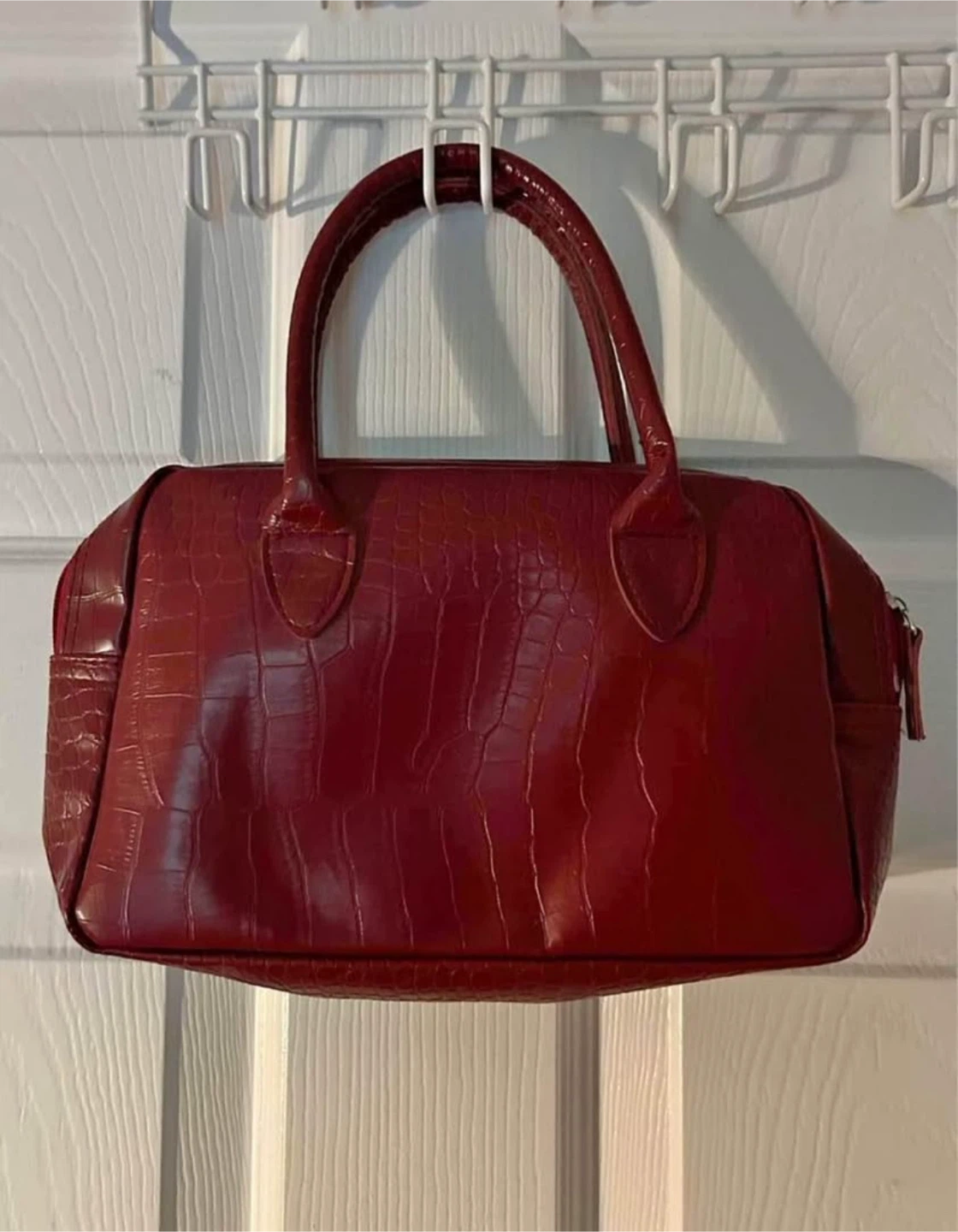 Red Croc-Embossed Top-Handle Handbag