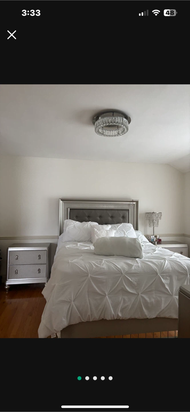 Silver Queen Bed Frame with Tufted Headboard