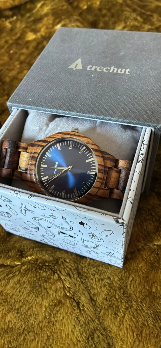 Tree Hut Wooden Watch with Blue Face - photo 2