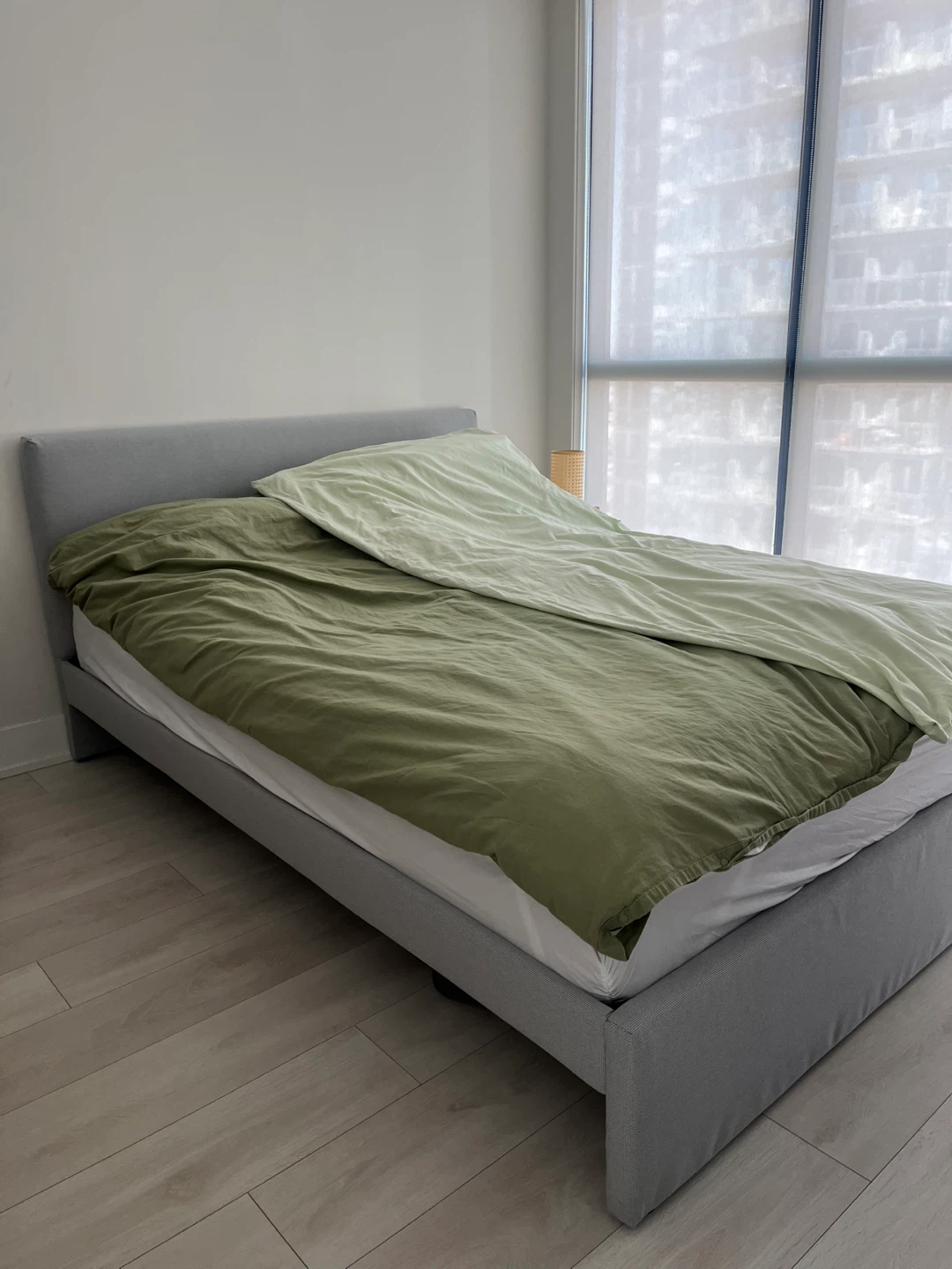 Grey Upholstered Queen Size Bed Frame