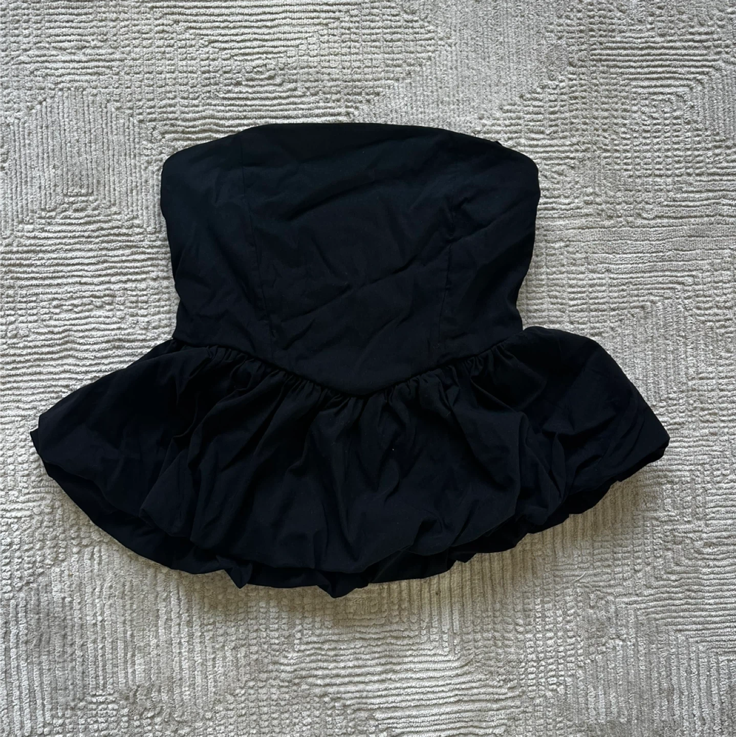 Black Strapless Peplum Top - Size S