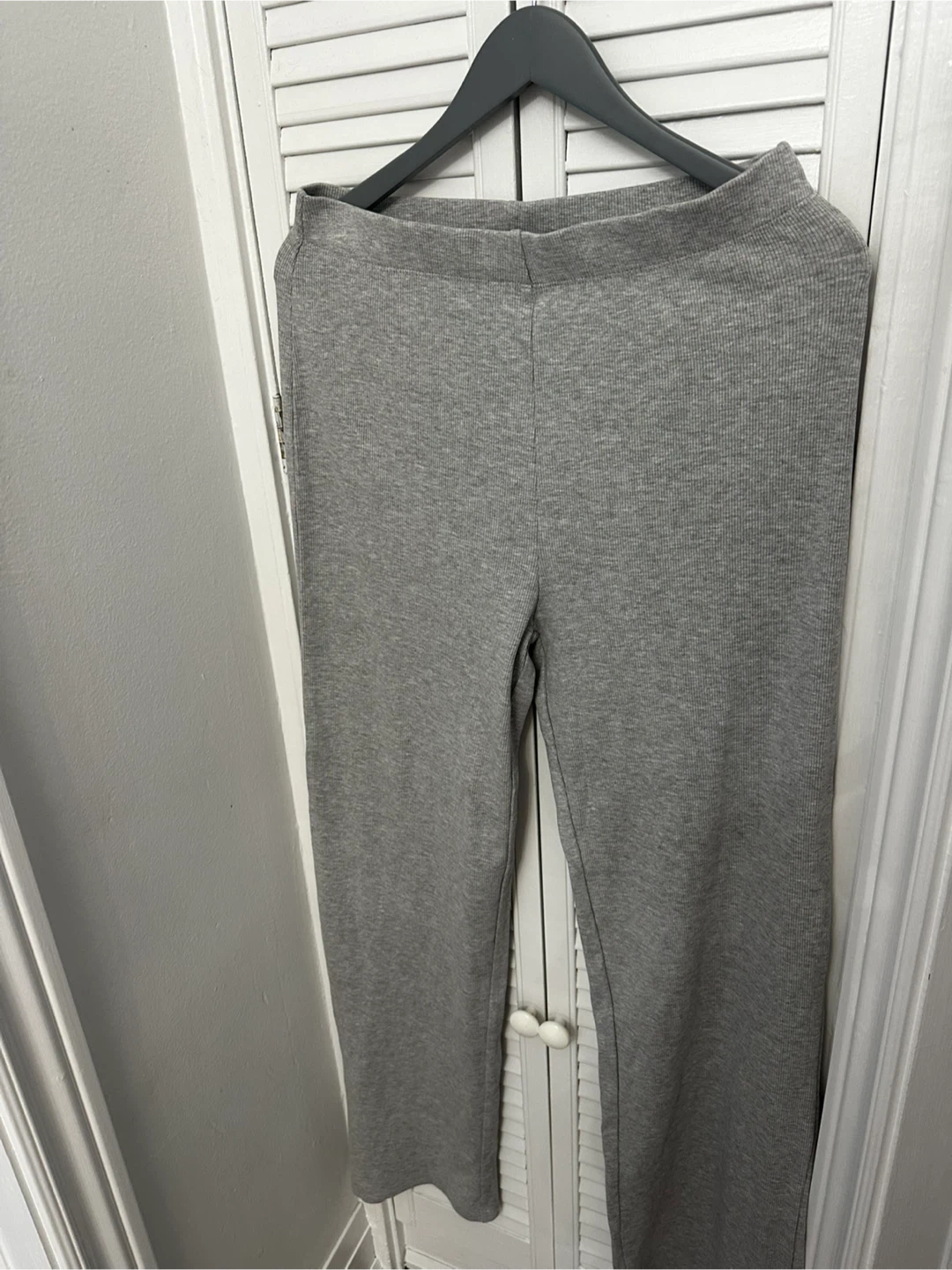 New Grey Ribbed Wide Leg Pants Size L - photo 2