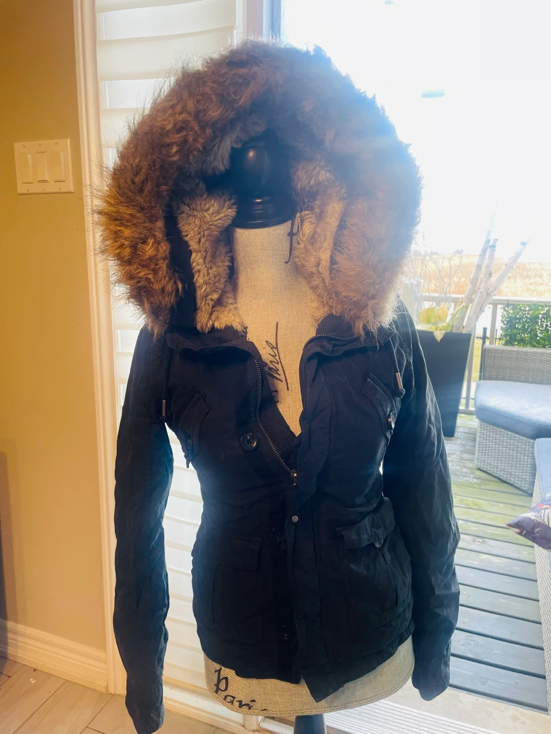 TNA Black Fur Hood Parka XXS