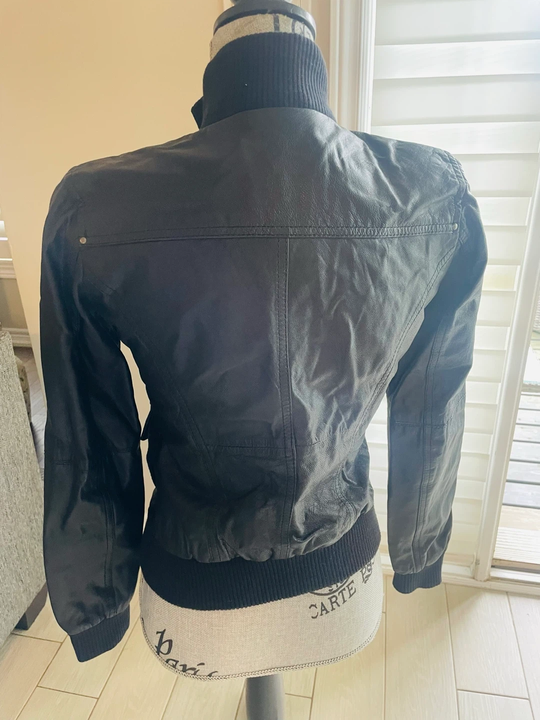 Black Leather Bomber Jacket S - photo 2