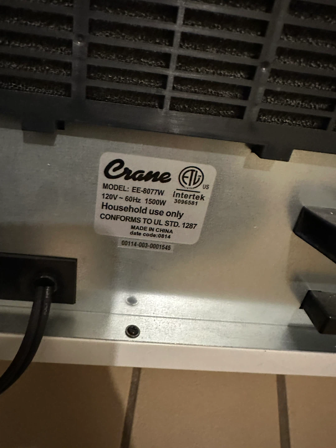Crane EE-8077W 1500W Electric Heater