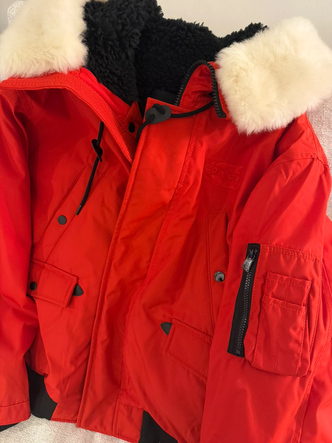 COACH Red Parka Jacket with Fur Trim Hood - photo 3