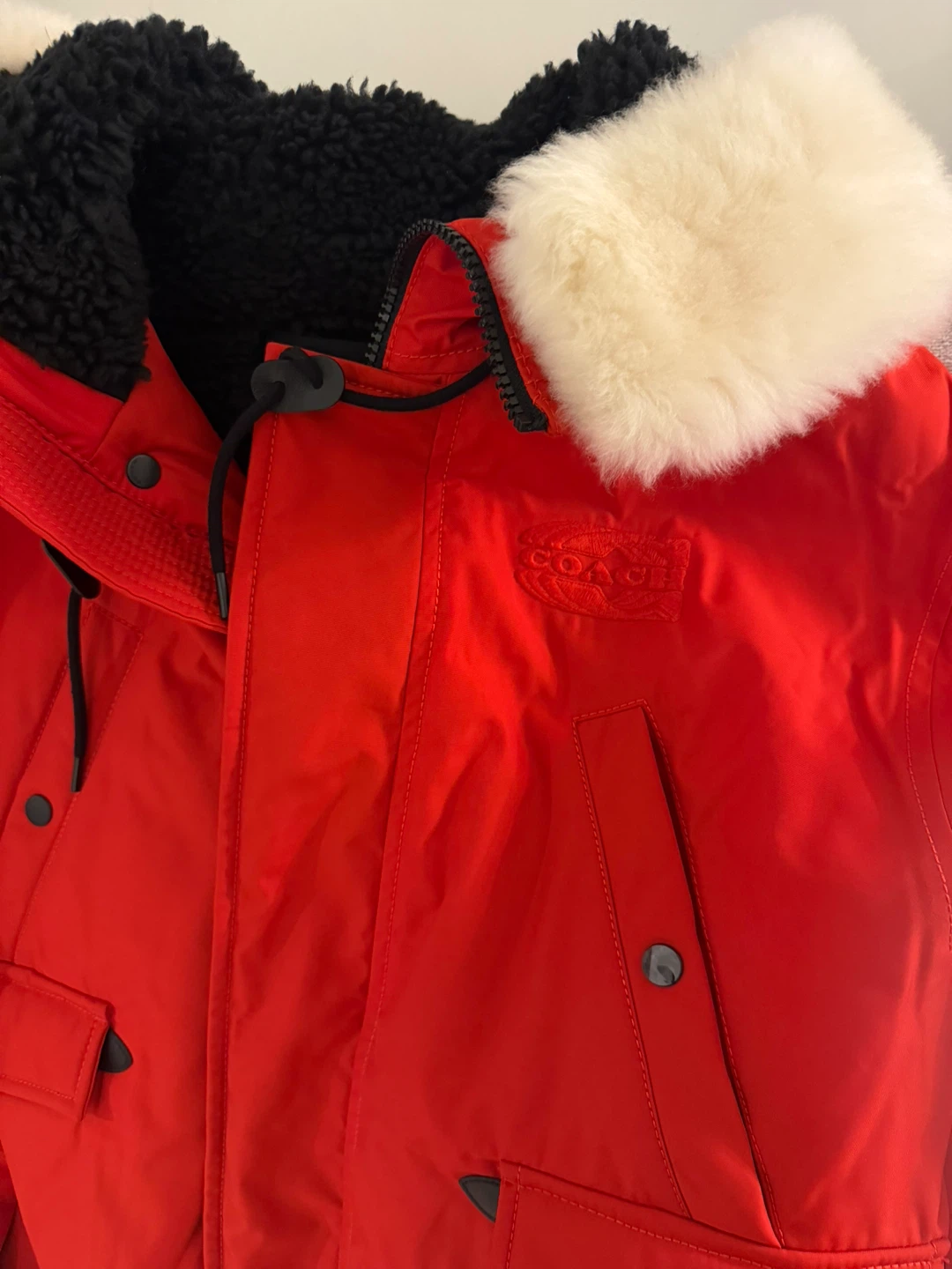COACH Red Parka Jacket with Fur Trim Hood - photo 4