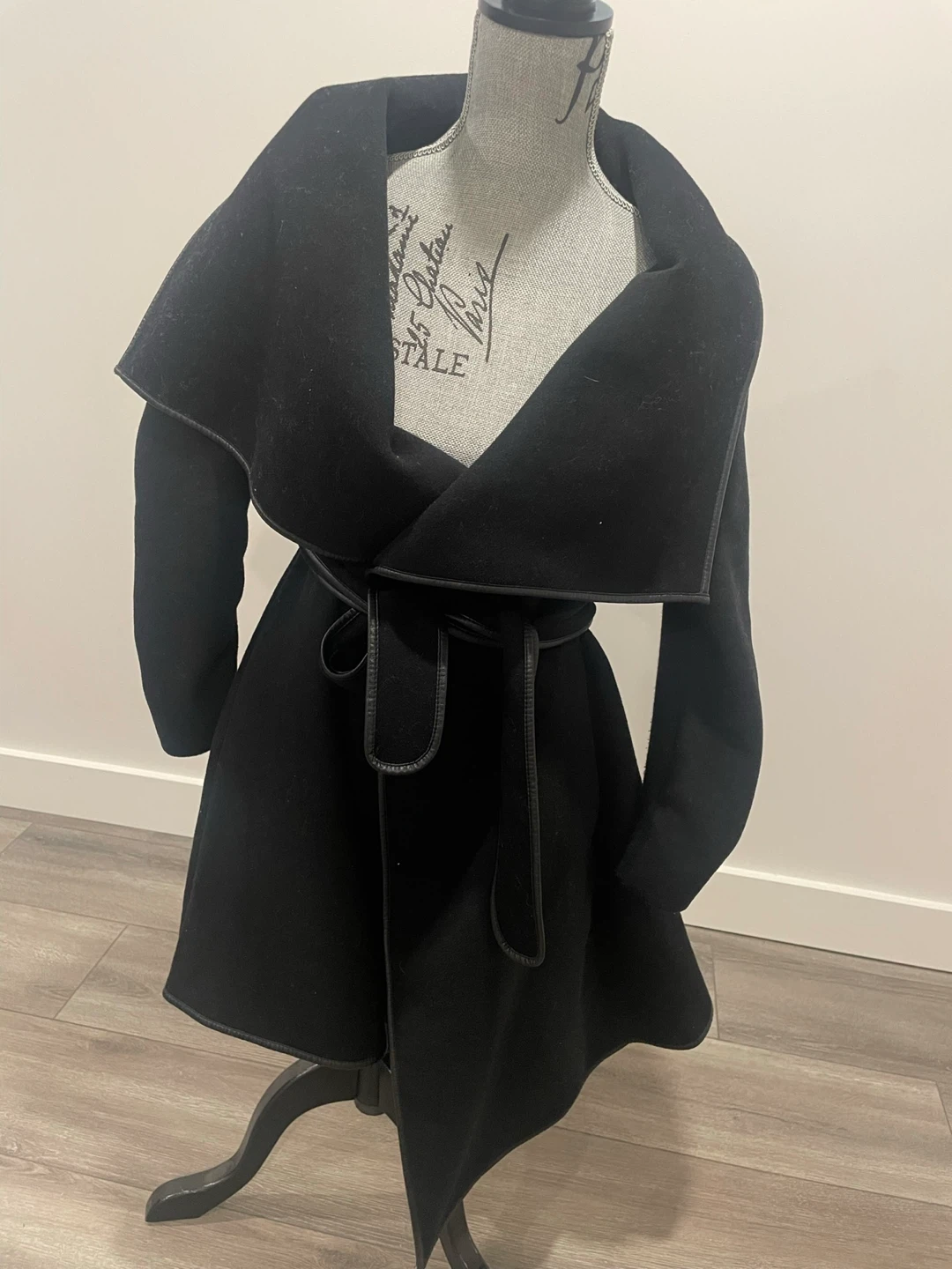 Black BCBG Wrap Coat with Leather Trim xs - photo 2
