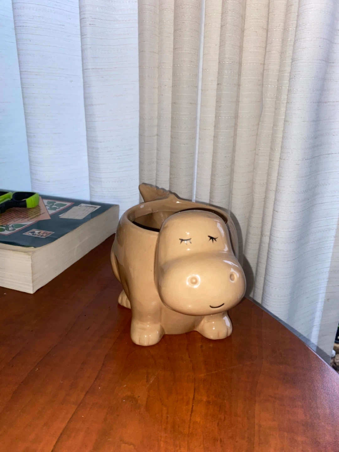 Ceramic Planter Pot - Beige Ribbed & Dinosaur Design - photo 2