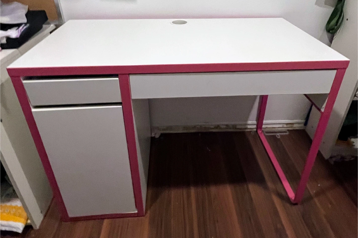 White Desk with Pink Frame and Two Drawers