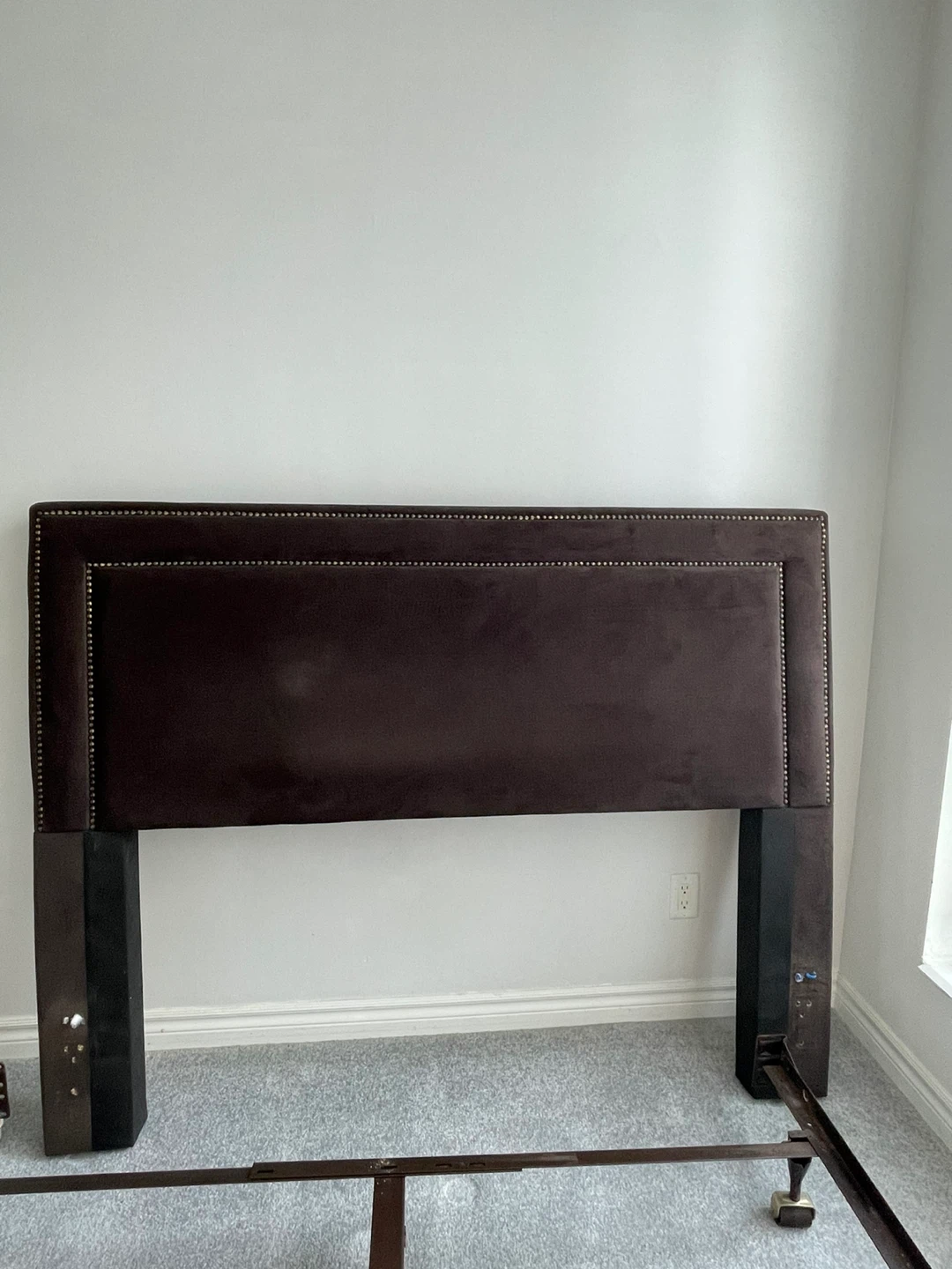 Brown upholstered headboard with nailhead trim - photo 2