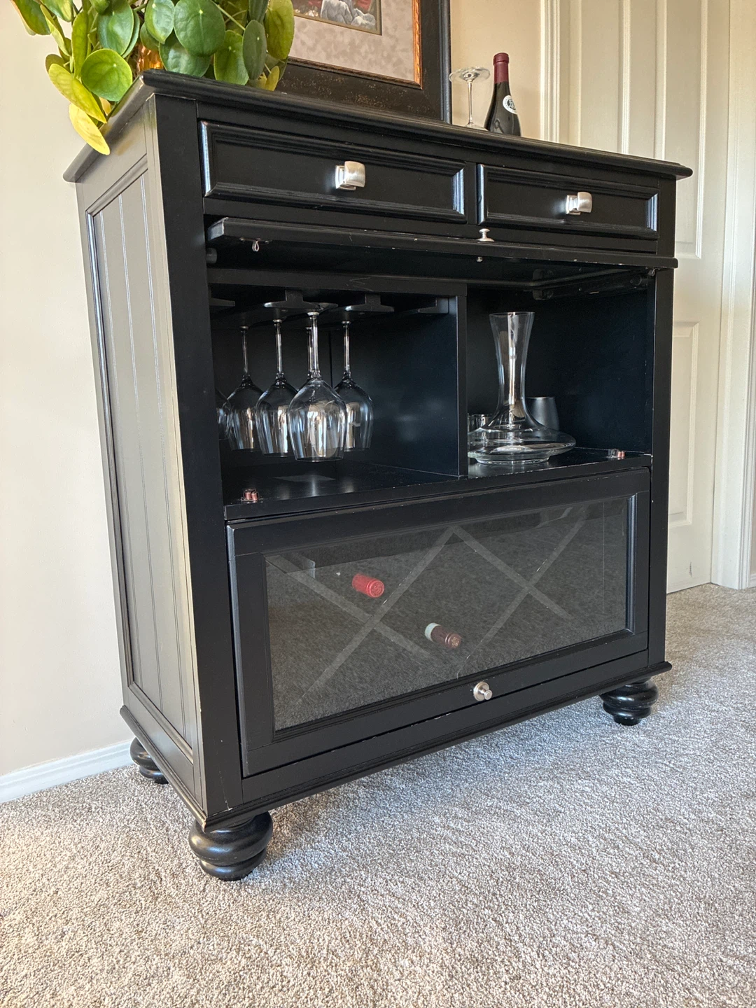 Black Bar Cabinet with Wine Rack - photo 2
