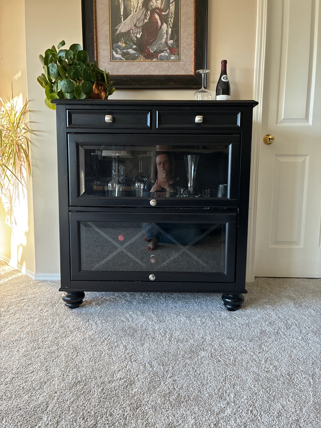 Black Bar Cabinet with Wine Rack
