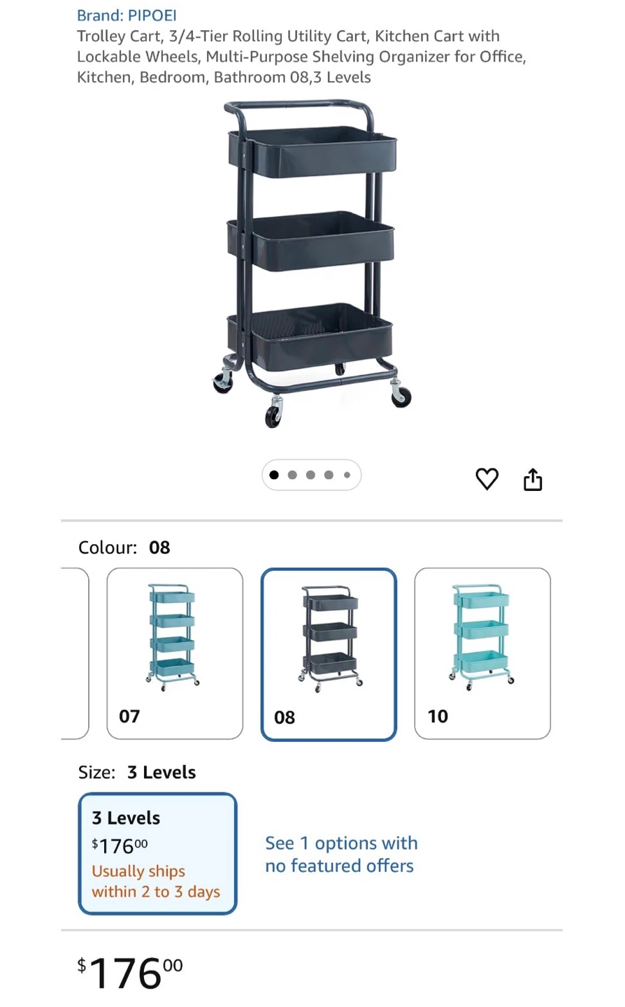 PIP OEI 3-Tier Rolling Utility Cart