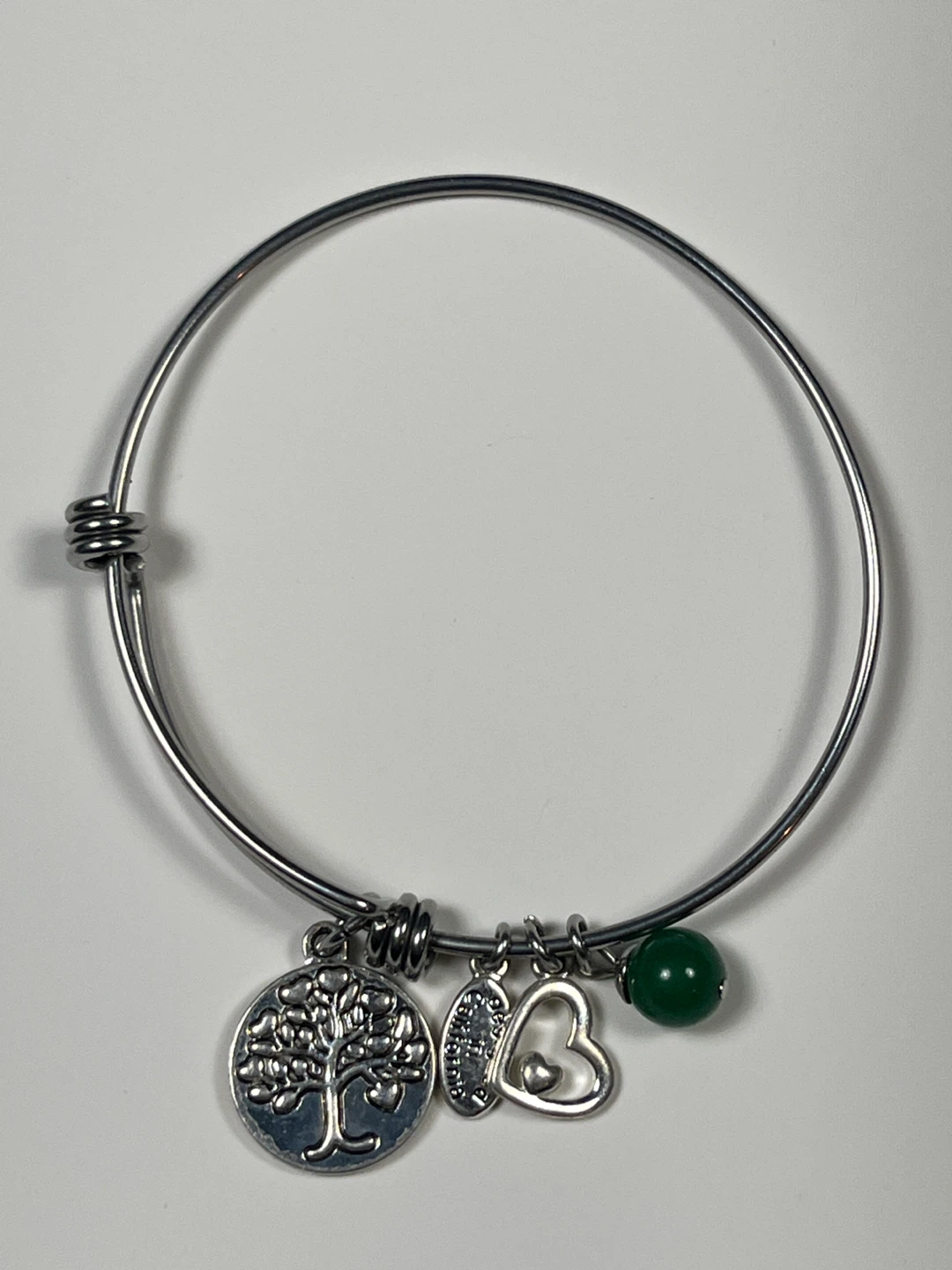 Adjustable Charm Bracelet with Tree of Life and Green Stone - photo 2