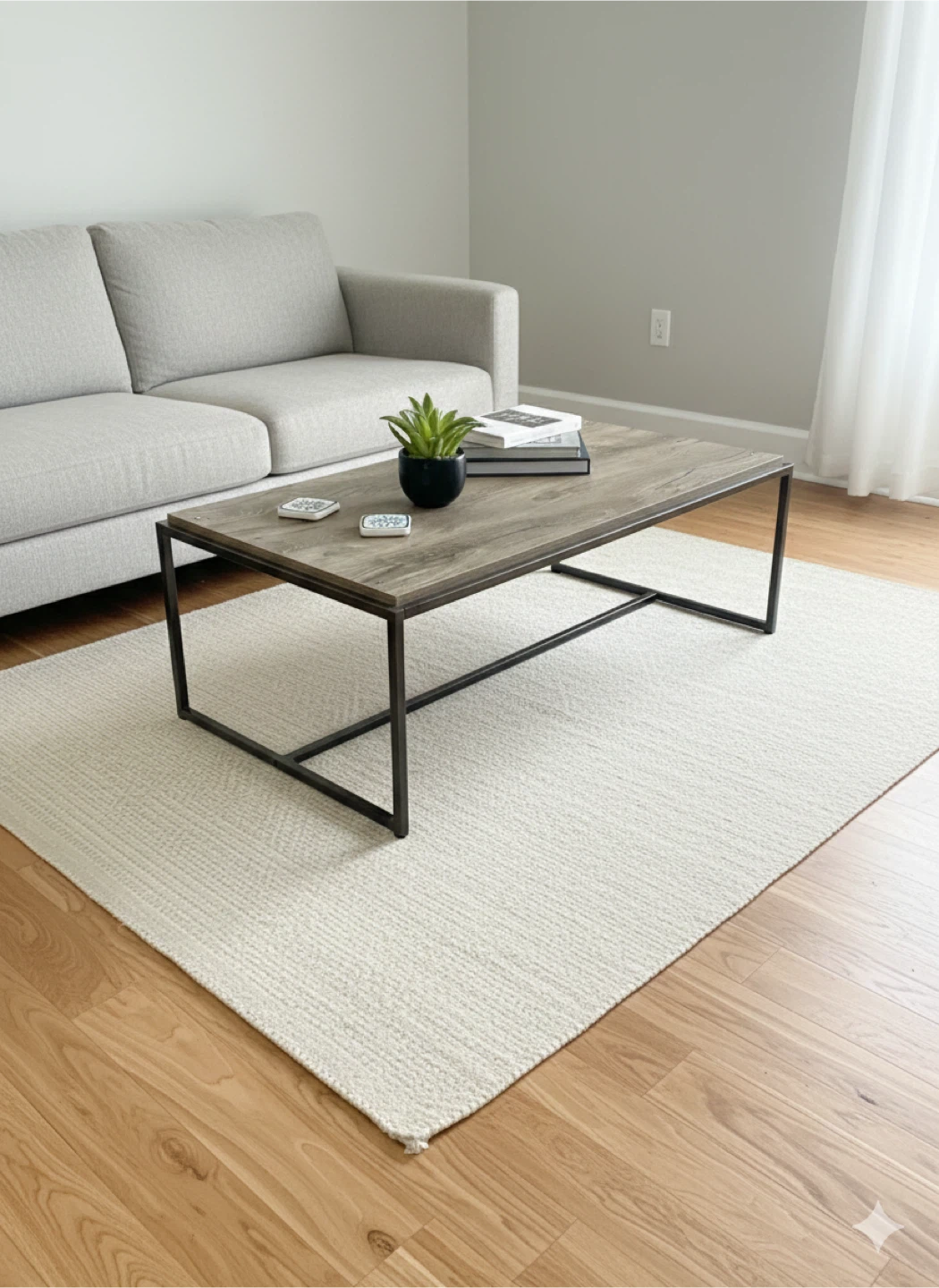 Modern Coffee Table with Wood-Look Top and Black Metal Frame