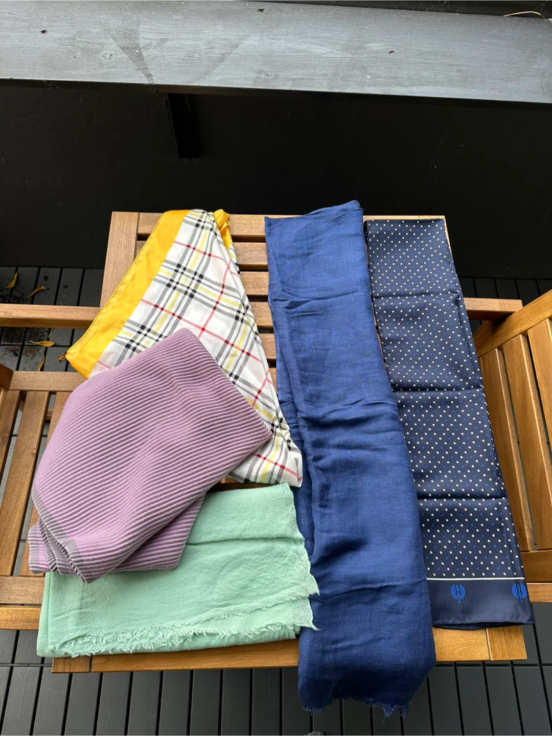 Bundle of 5 Scarves - Plaid, Polka Dot, Solid Colors