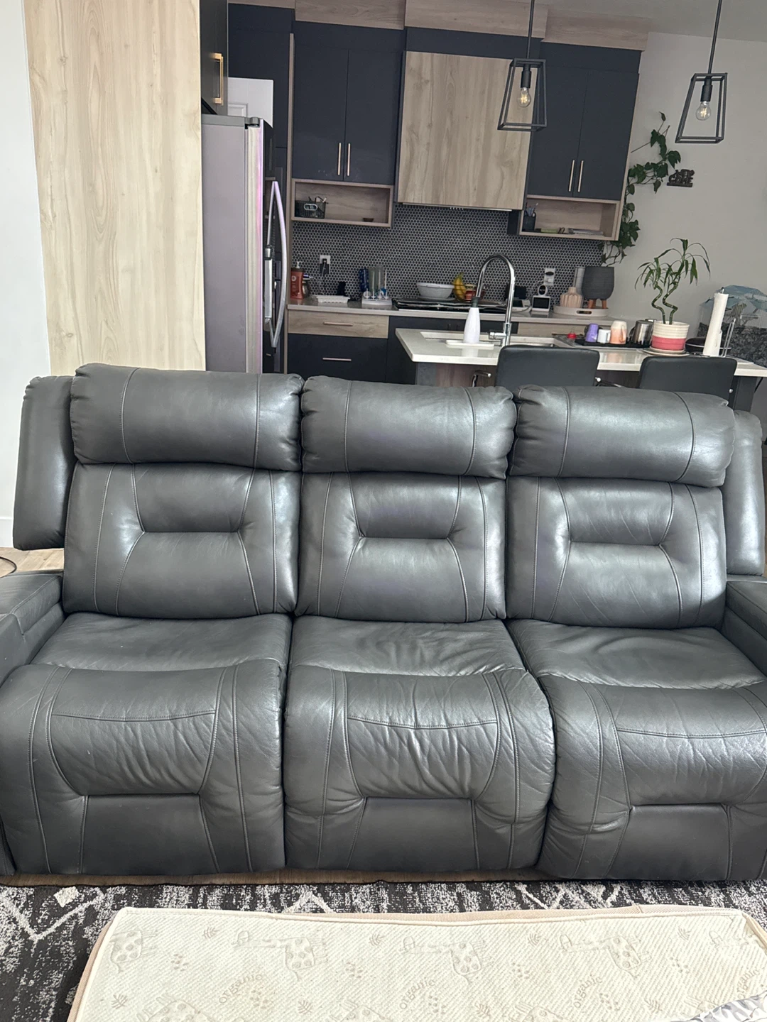 Dark Grey Leather Loveseat Recliner with Cup Holders