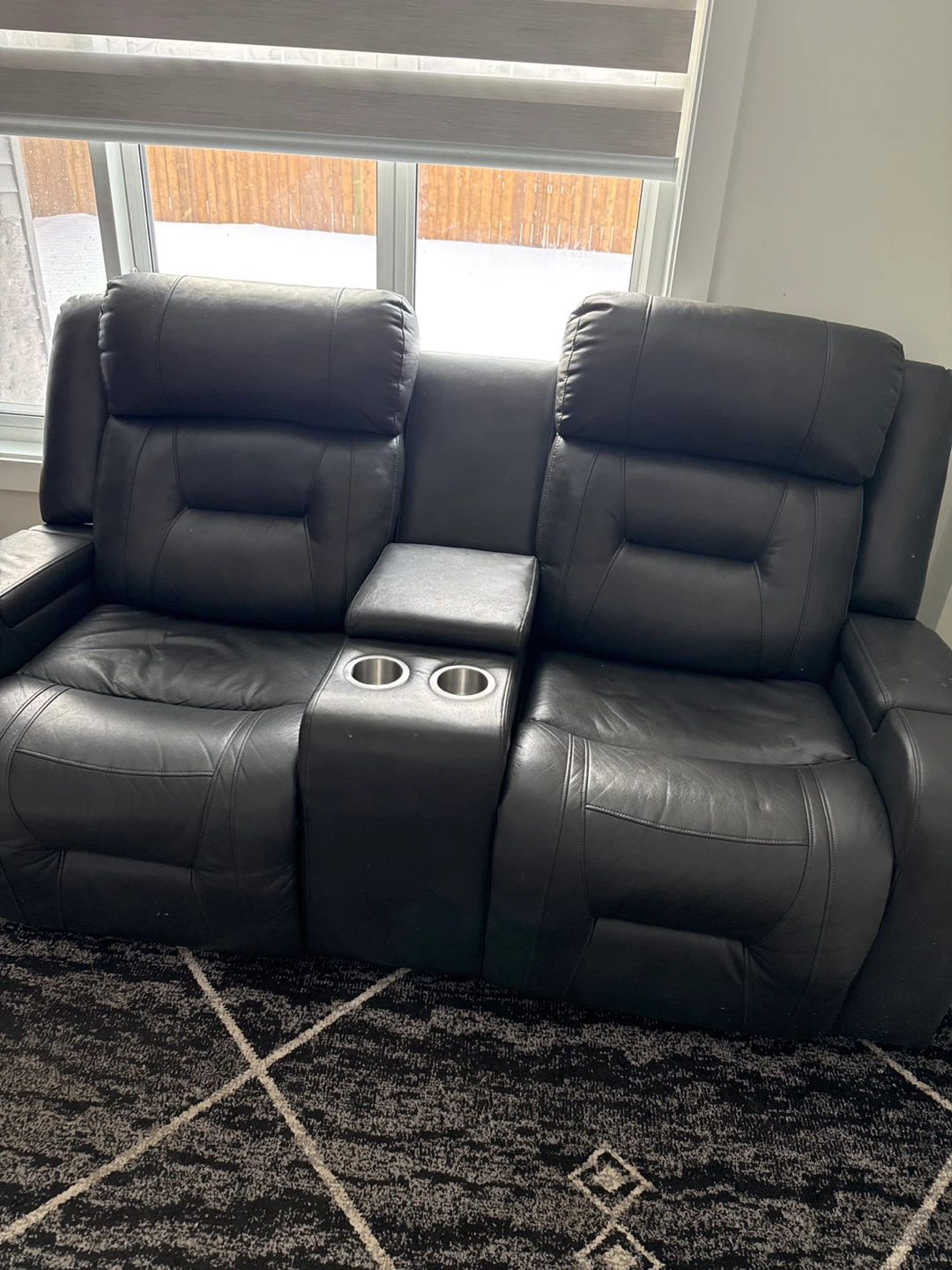 Dark Grey Leather Loveseat Recliner with Cup Holders - photo 3