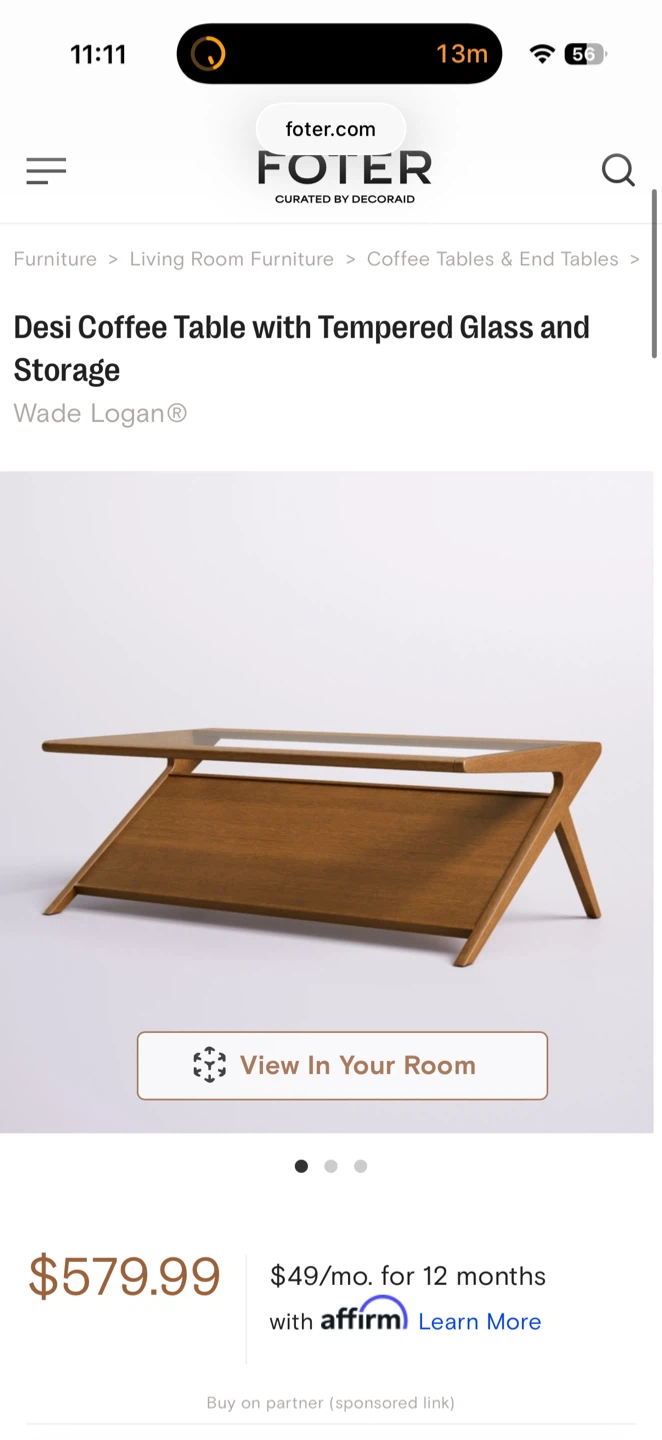 Rocket Wood Coffee Table with Tempered Glass