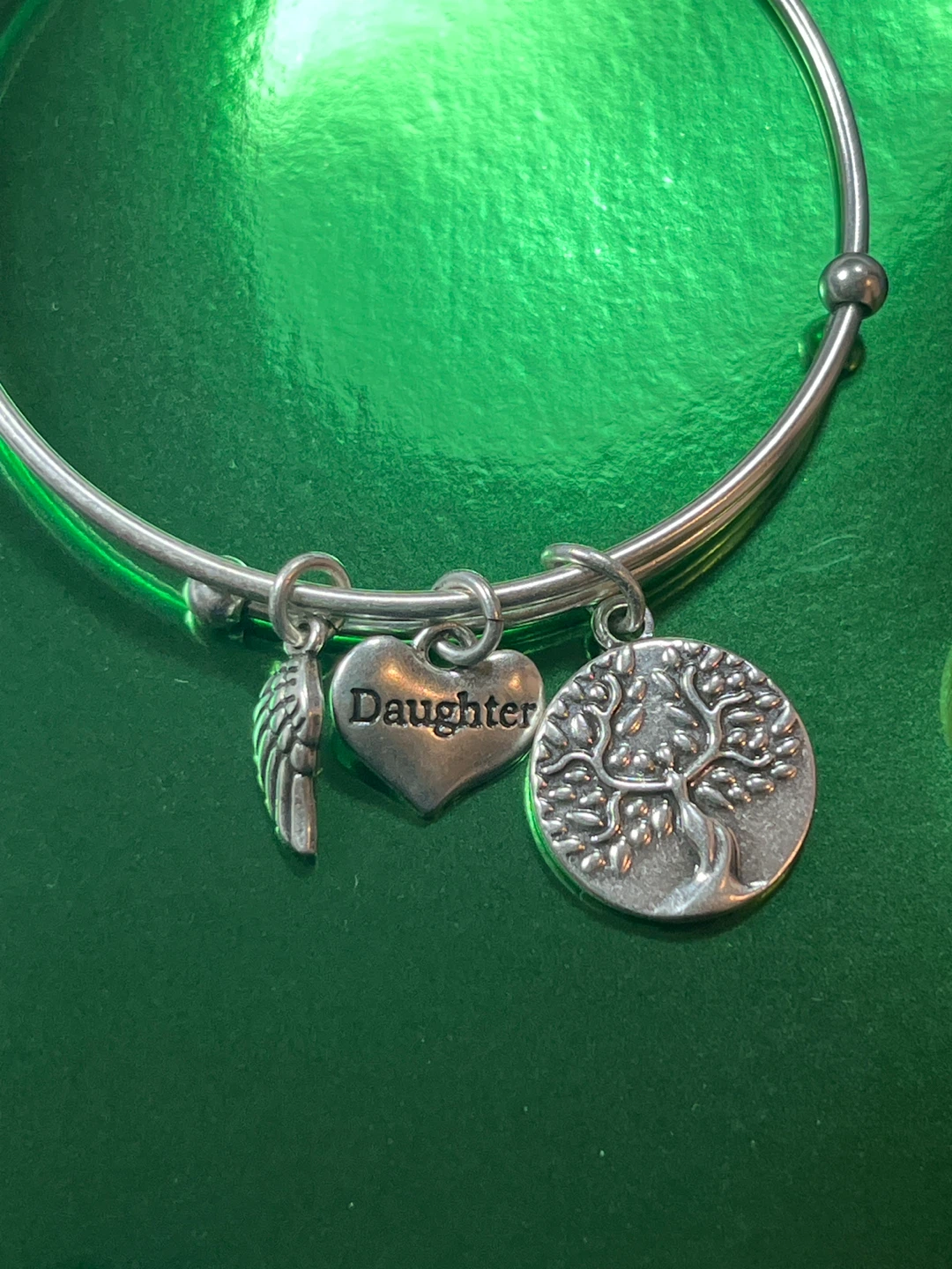 Adjustable Charm Bangle Bracelet - "Daughter" & Tree of Life - photo 4