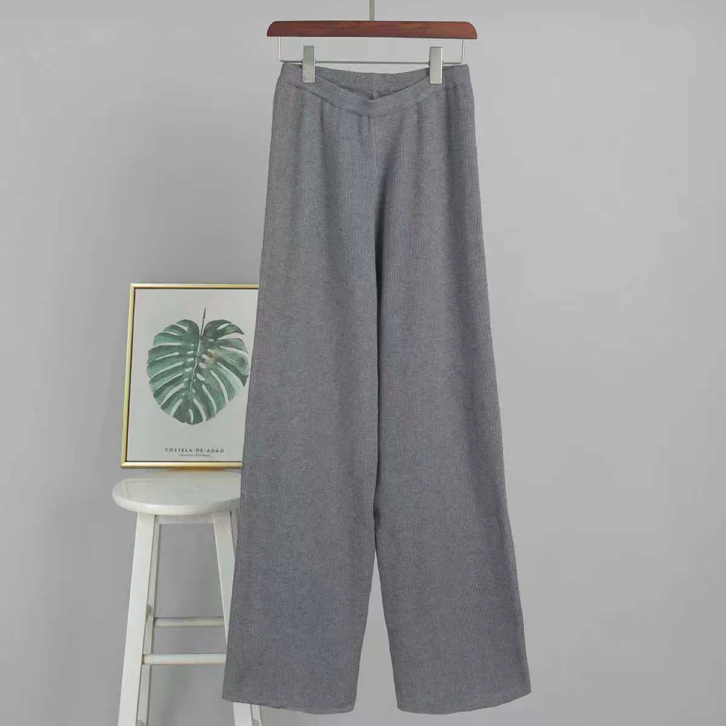 Grey Ribbed Knit Lounge Set - Sweater and Pants - photo 3