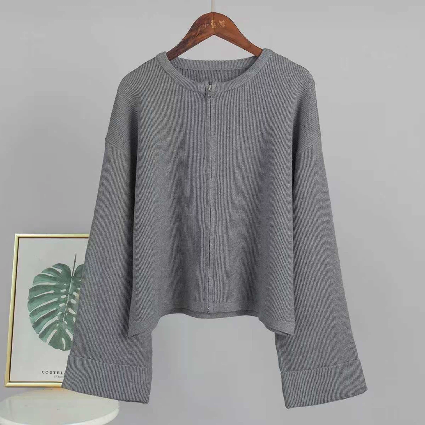 Grey Ribbed Knit Lounge Set - Sweater and Pants - photo 2