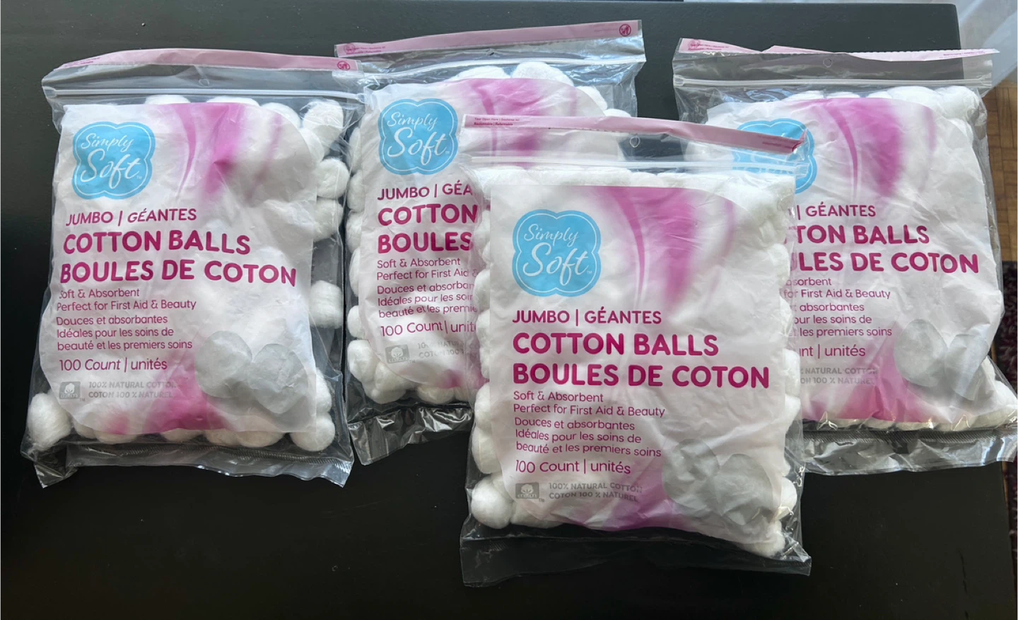 New Jumbo Cotton Balls (4 x 100 Count Bags)