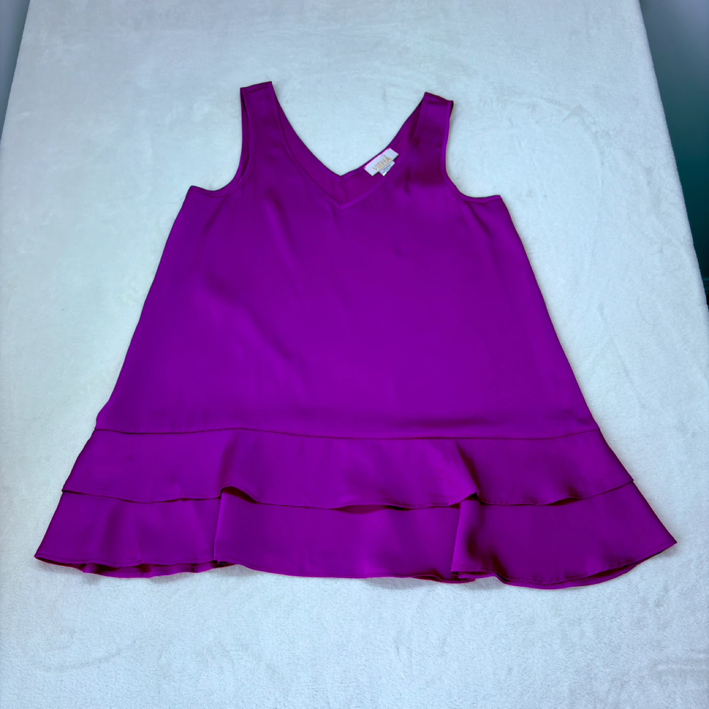 Vieha Purple Silky V Neck Ruffle Hem Tank Top Womens Size S - photo 2