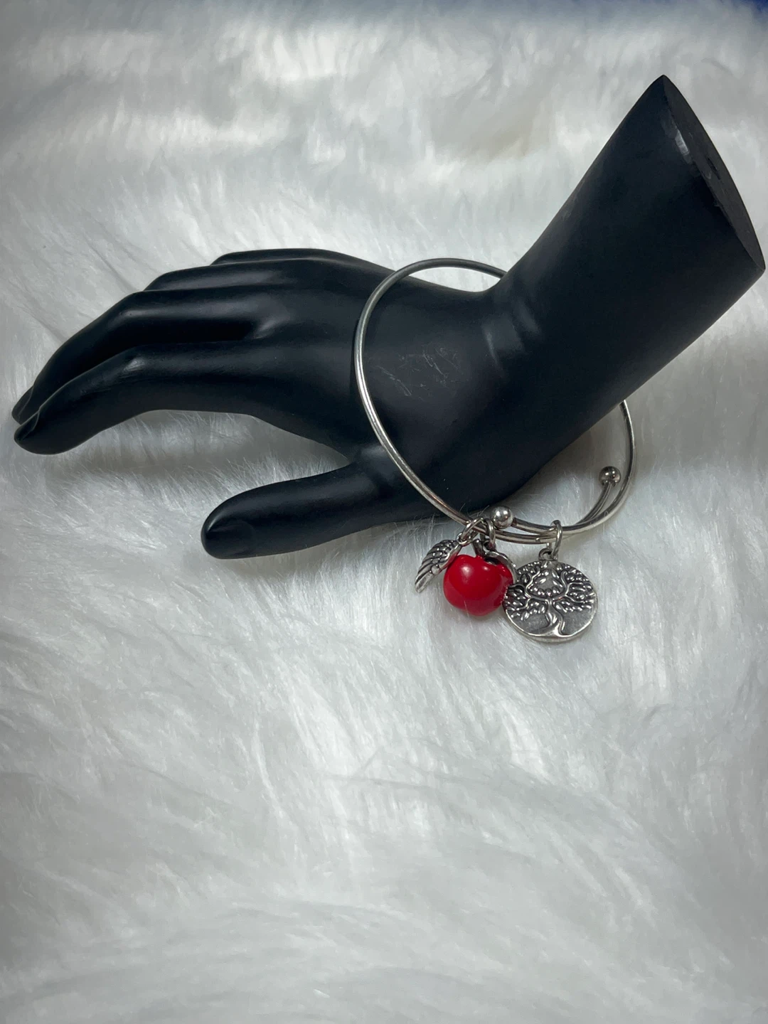 Charm Bangle Bracelet with Apple, Wing, and Tree of Life