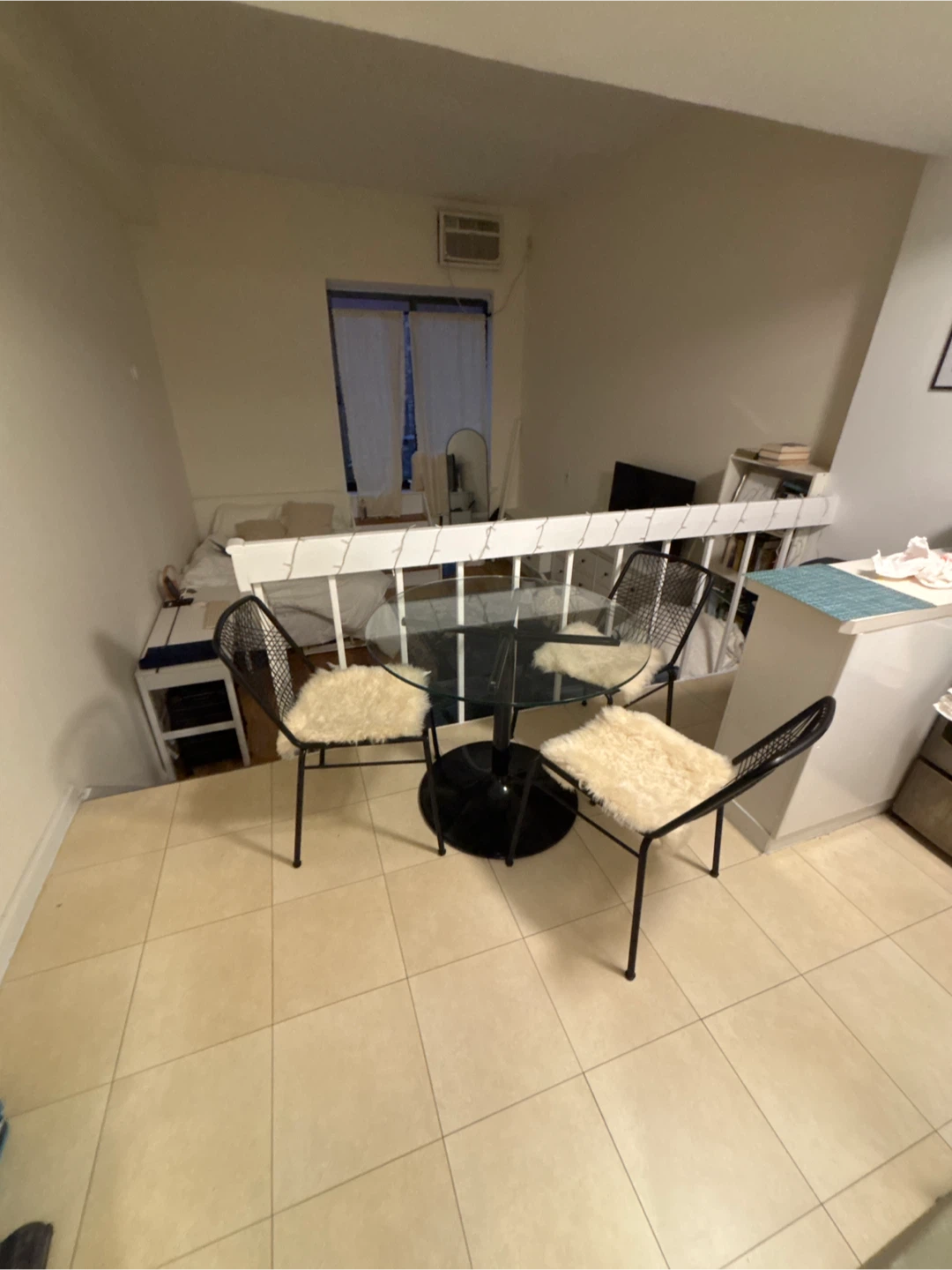 CB2 Round Glass Dining Table with Chairs