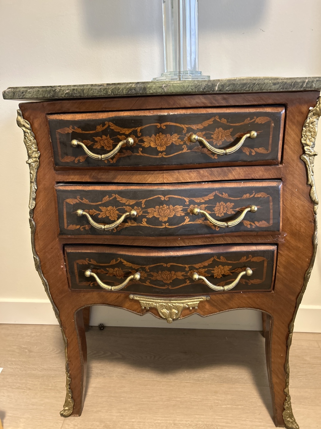 Antique Marquetry Chest of Drawers with Marble Top