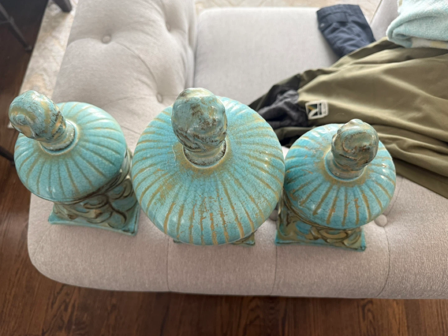 Set of 3 Blue Ceramic Decorative Jars with Lids - photo 2