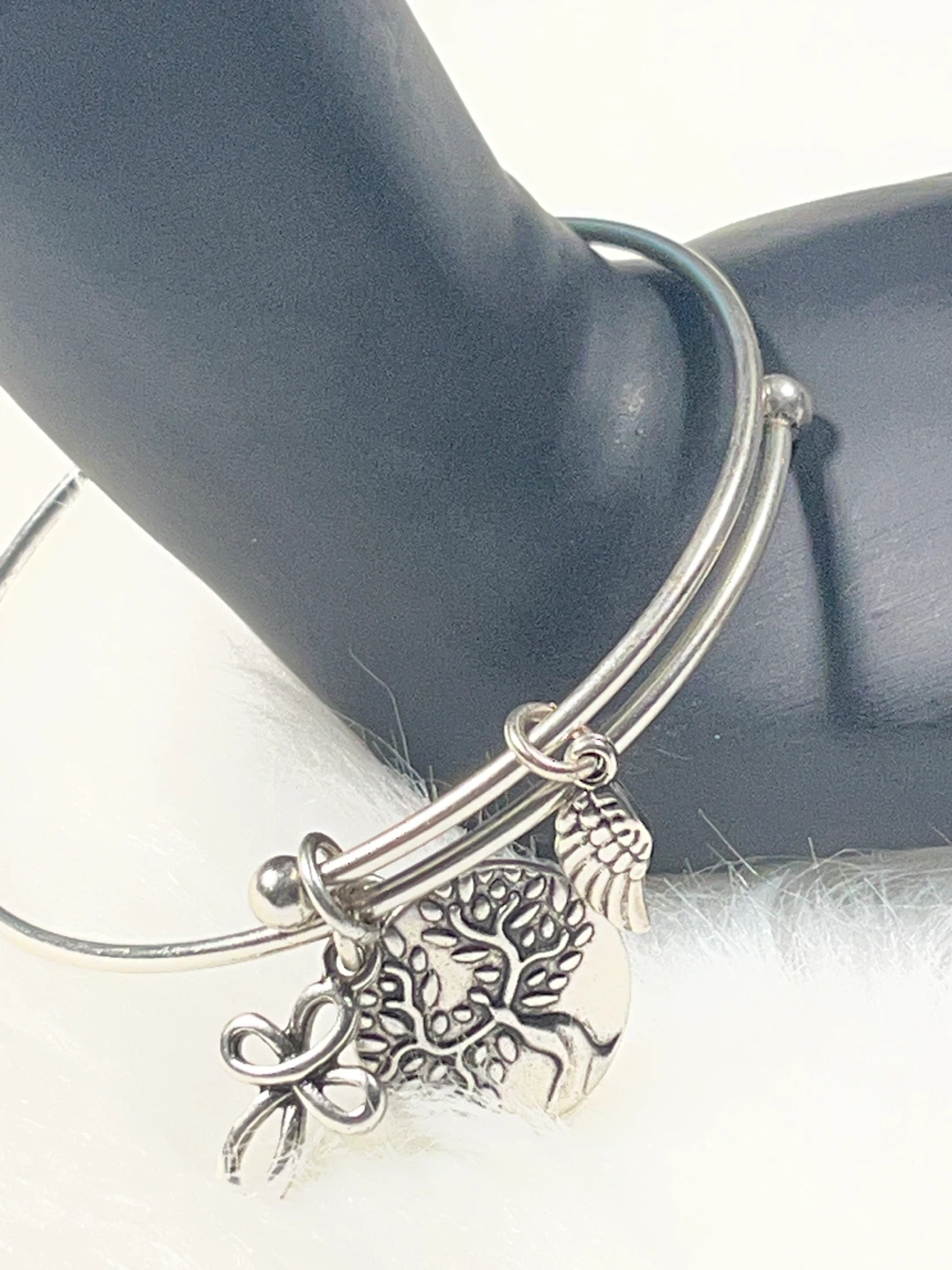 Expandable Bangle Bracelet Tree of Life and Angel Wing Charms