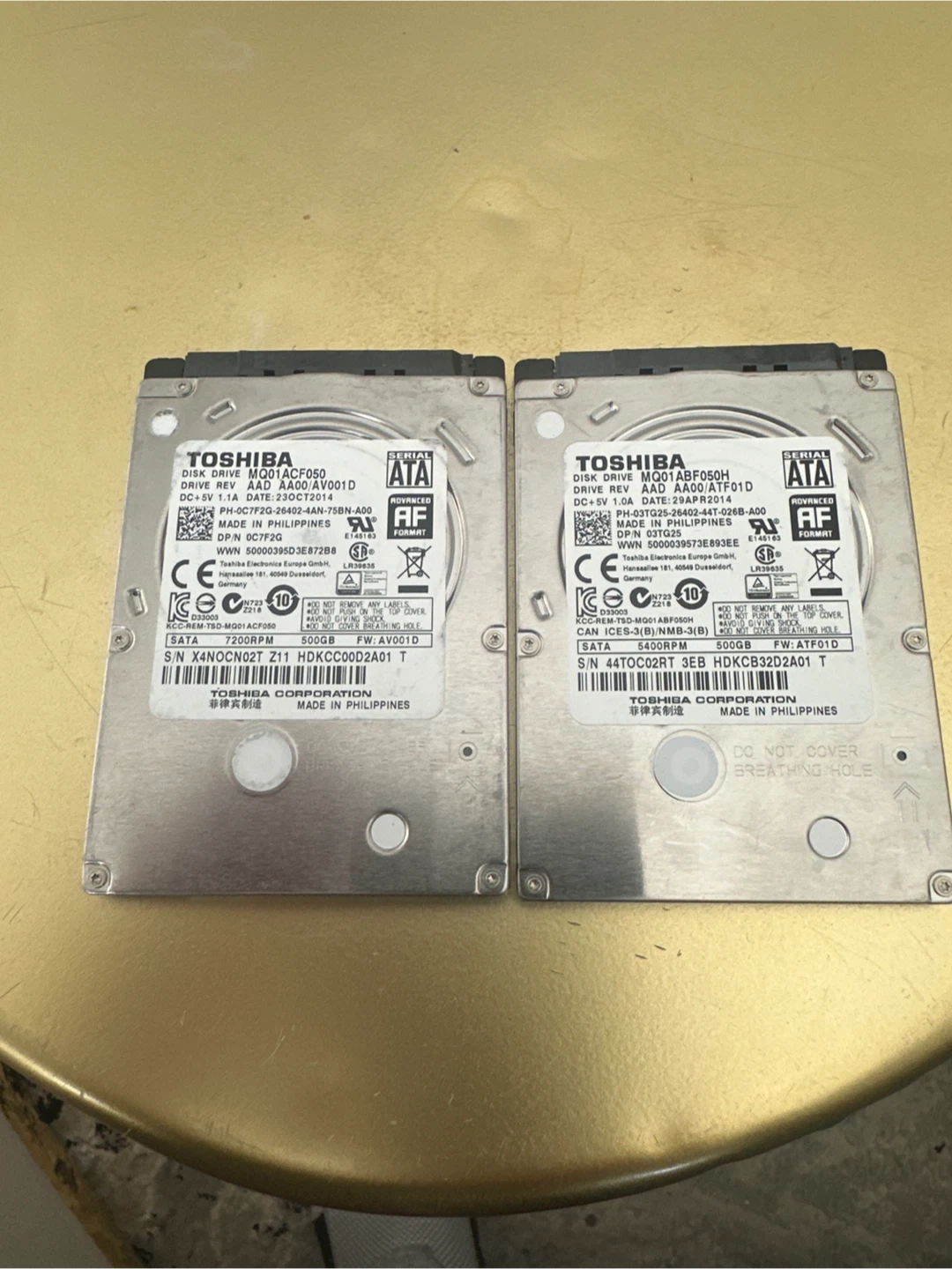 2x Toshiba 500GB 2.5" SATA Hard Drives