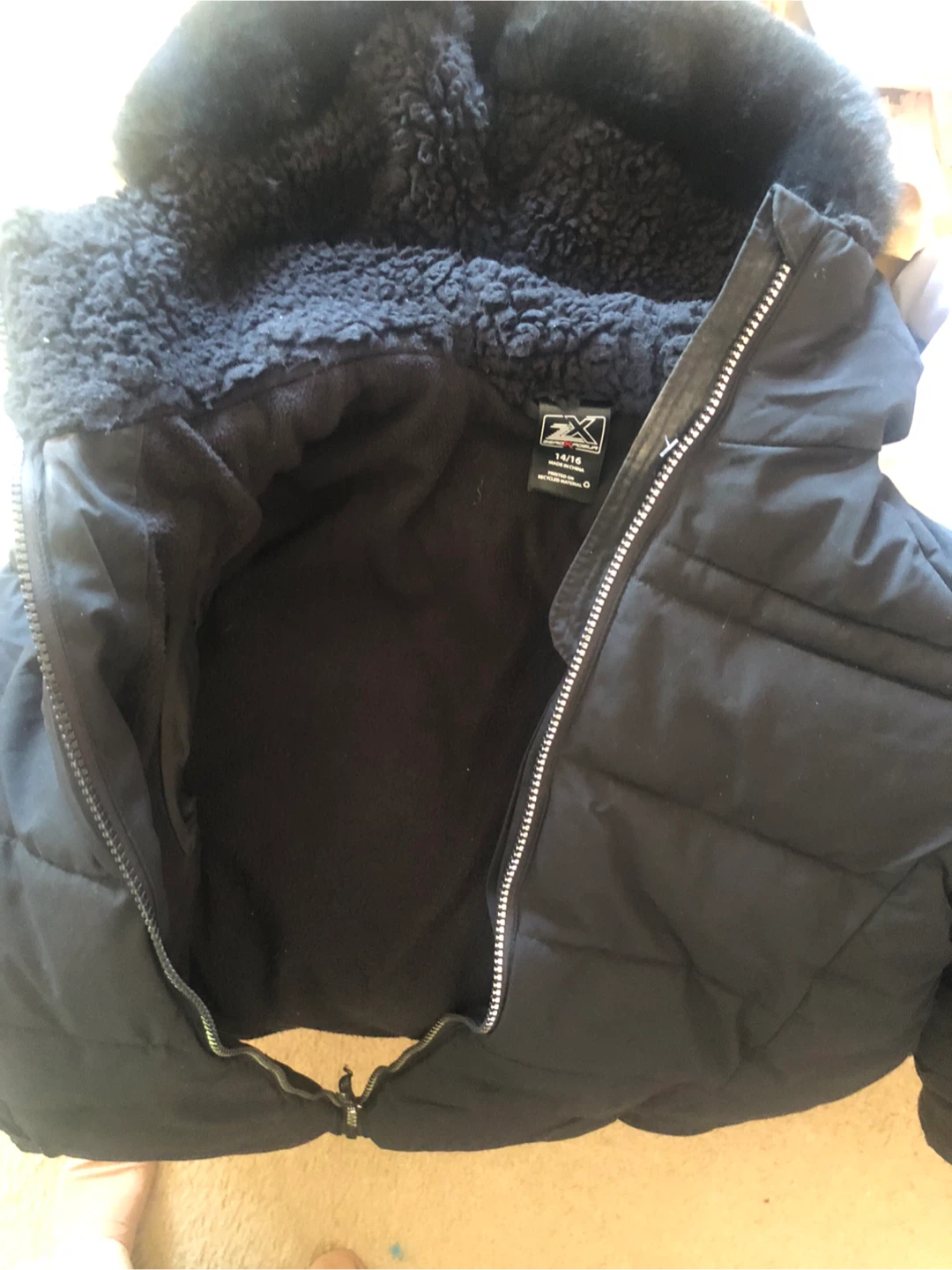 Black Puffer Jacket with Fur Hood - Size 14-16 - photo 5