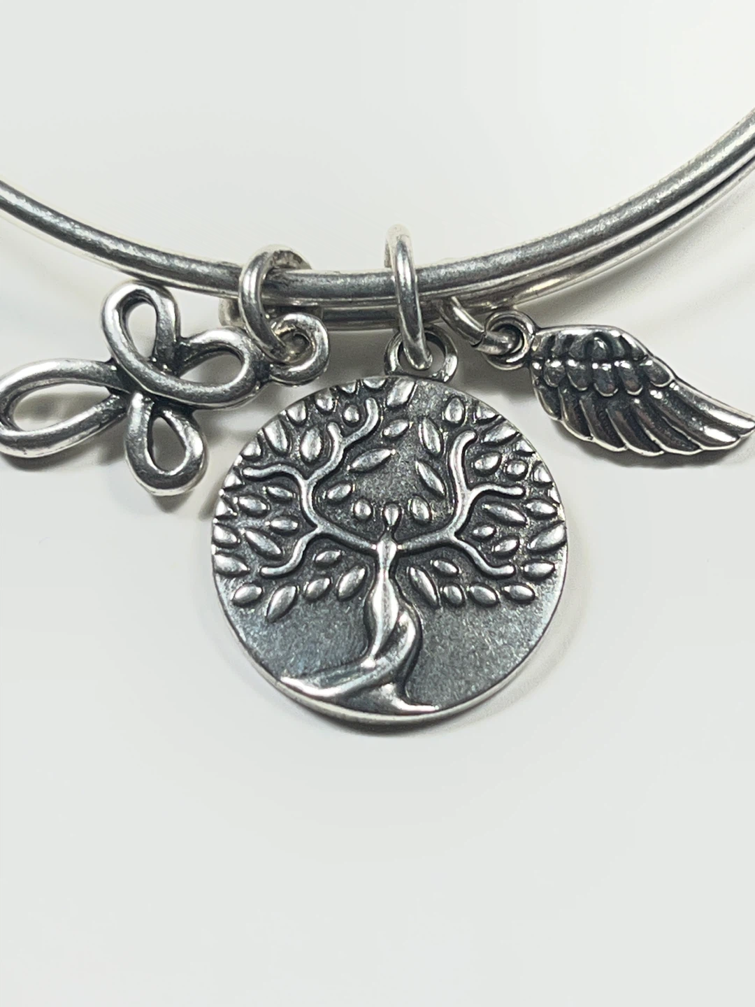 Expandable Bangle Bracelet Tree of Life and Angel Wing Charms - photo 4