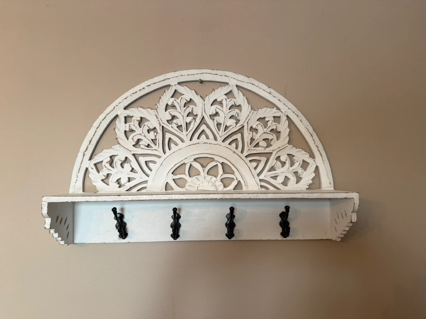 White Decorative Shelf with Hooks