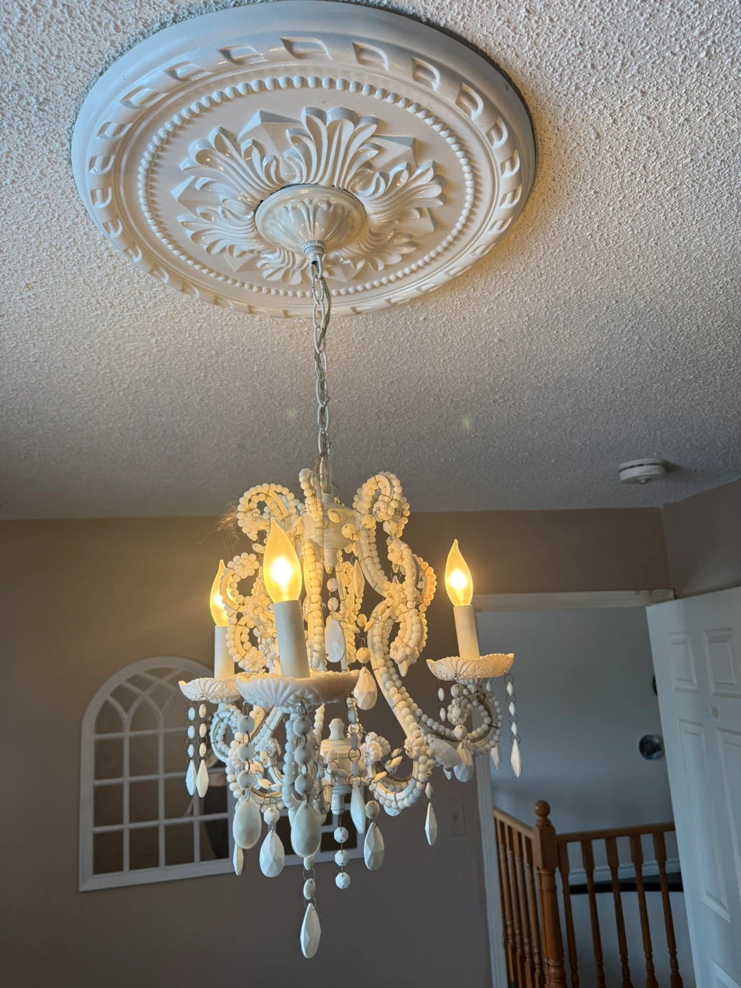 White Chandelier with Beaded and Crystal Accents - photo 2