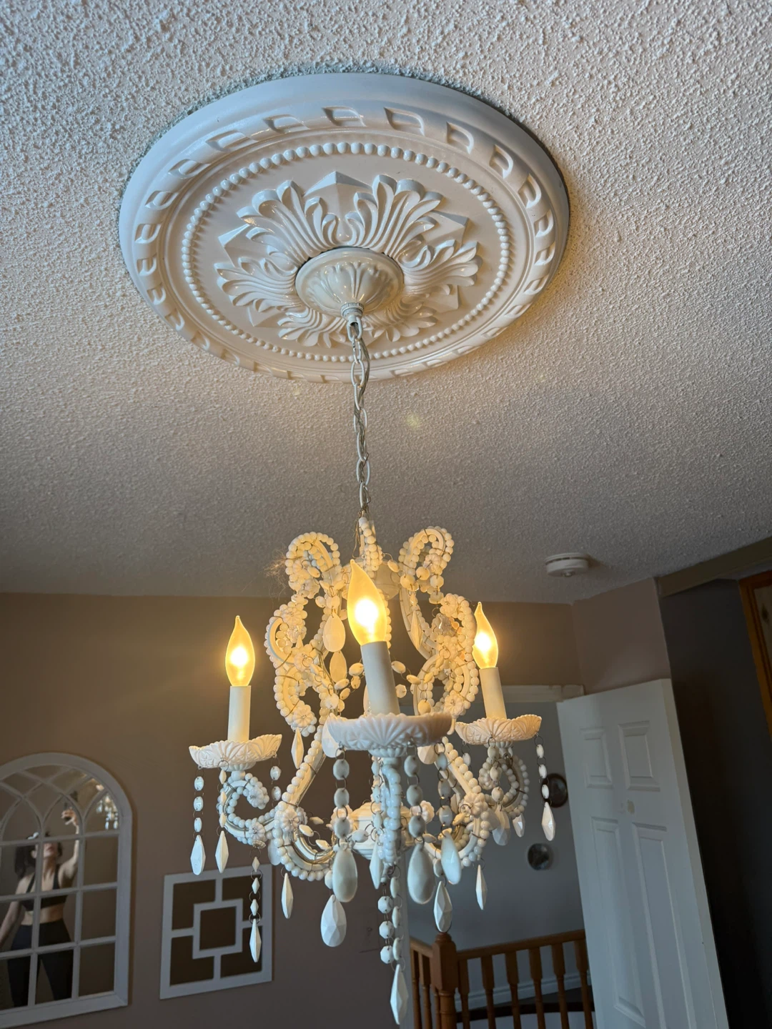 White Chandelier with Beaded and Crystal Accents
