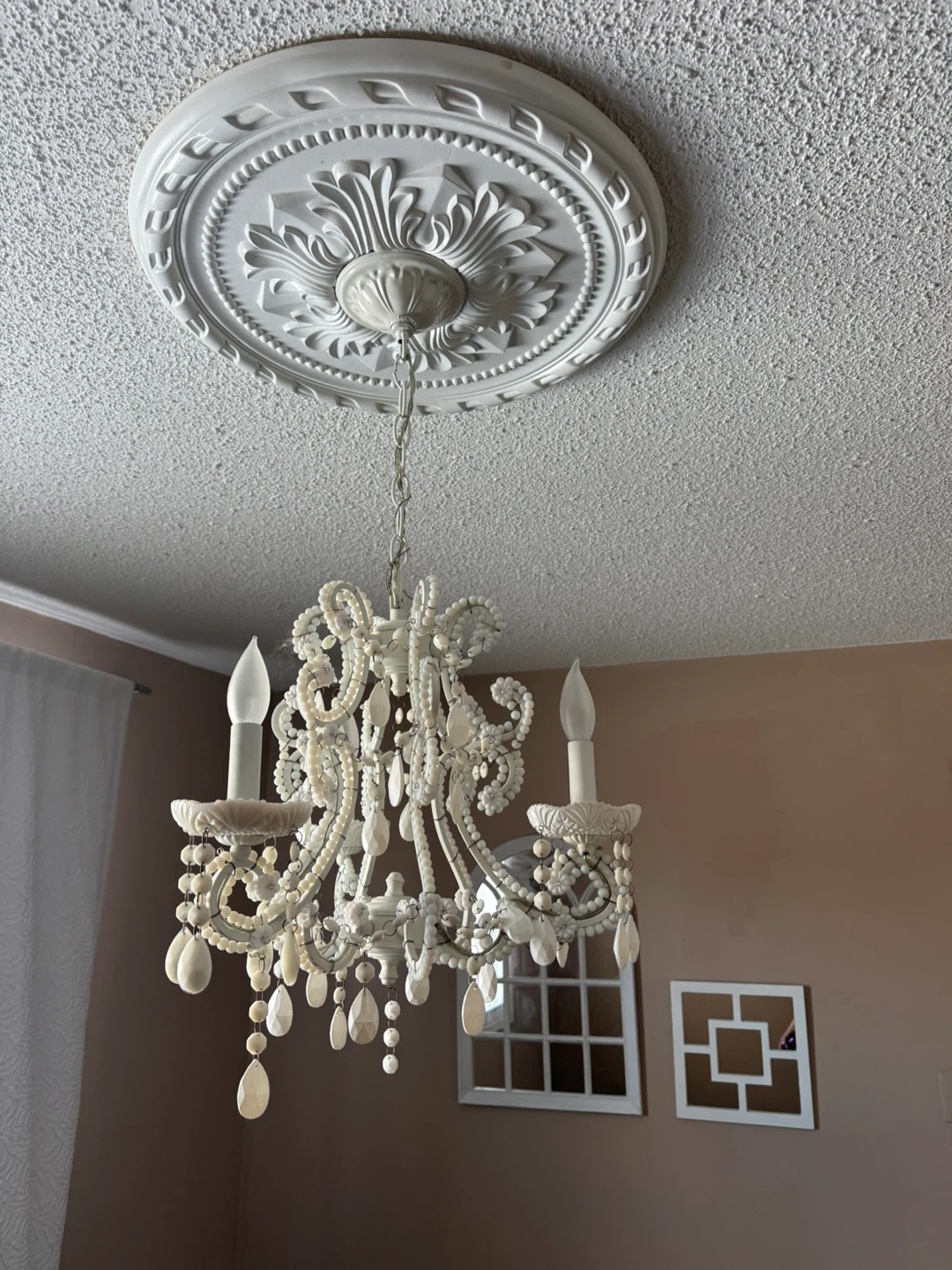 White Chandelier with Beaded and Crystal Accents - photo 3