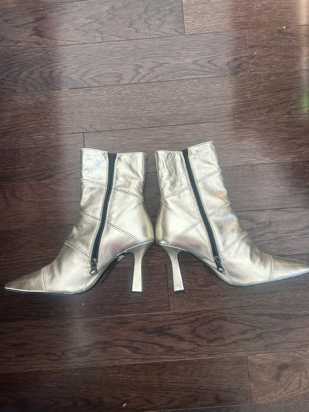 Silver Pointed Toe Heeled Ankle Boots - photo 2